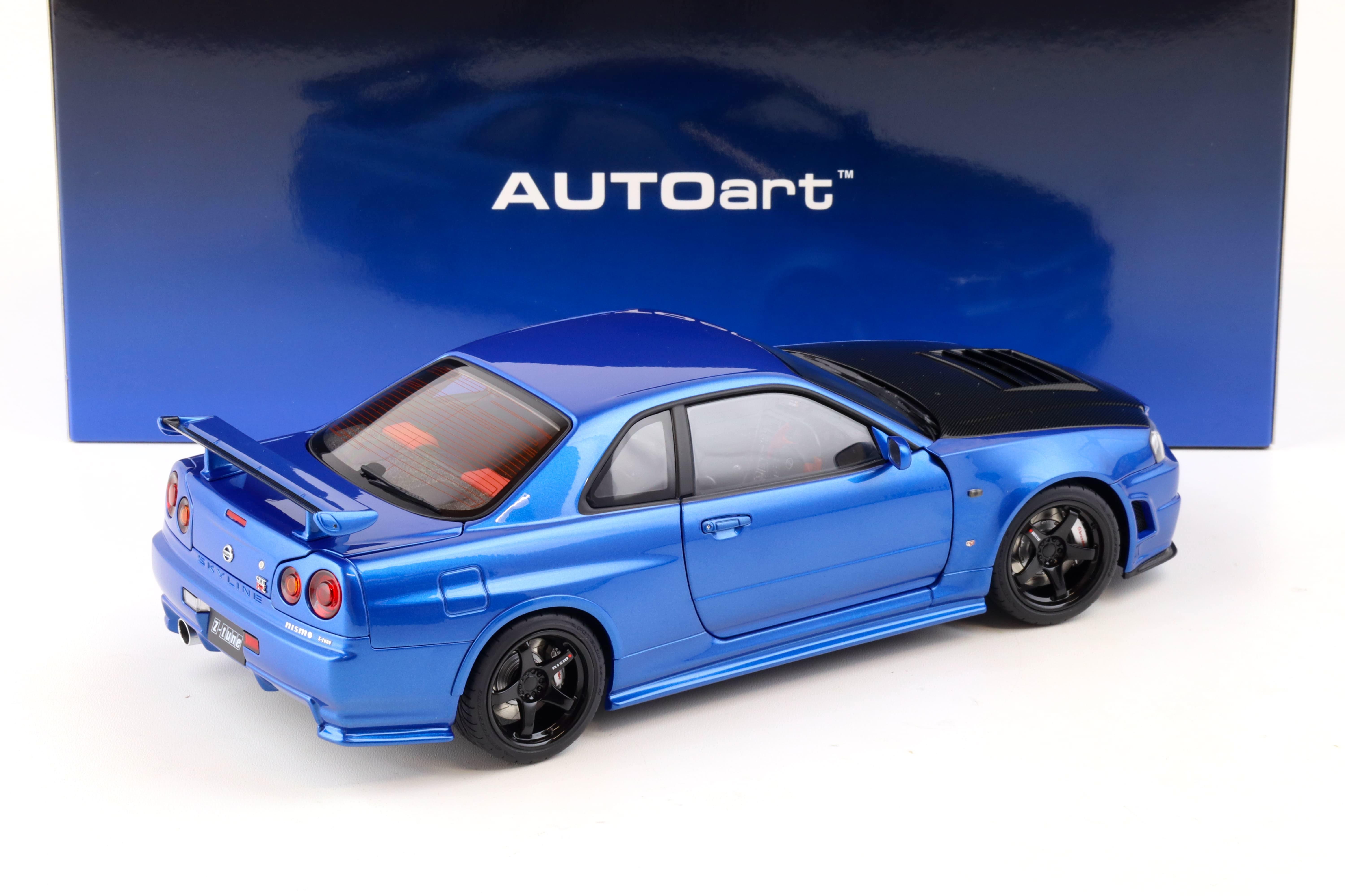 1:18 AUTOart Nissan Skyline GT-R (R34) Z-Tune 2005 Bayside blue/ w Carbon Bonnet 77460