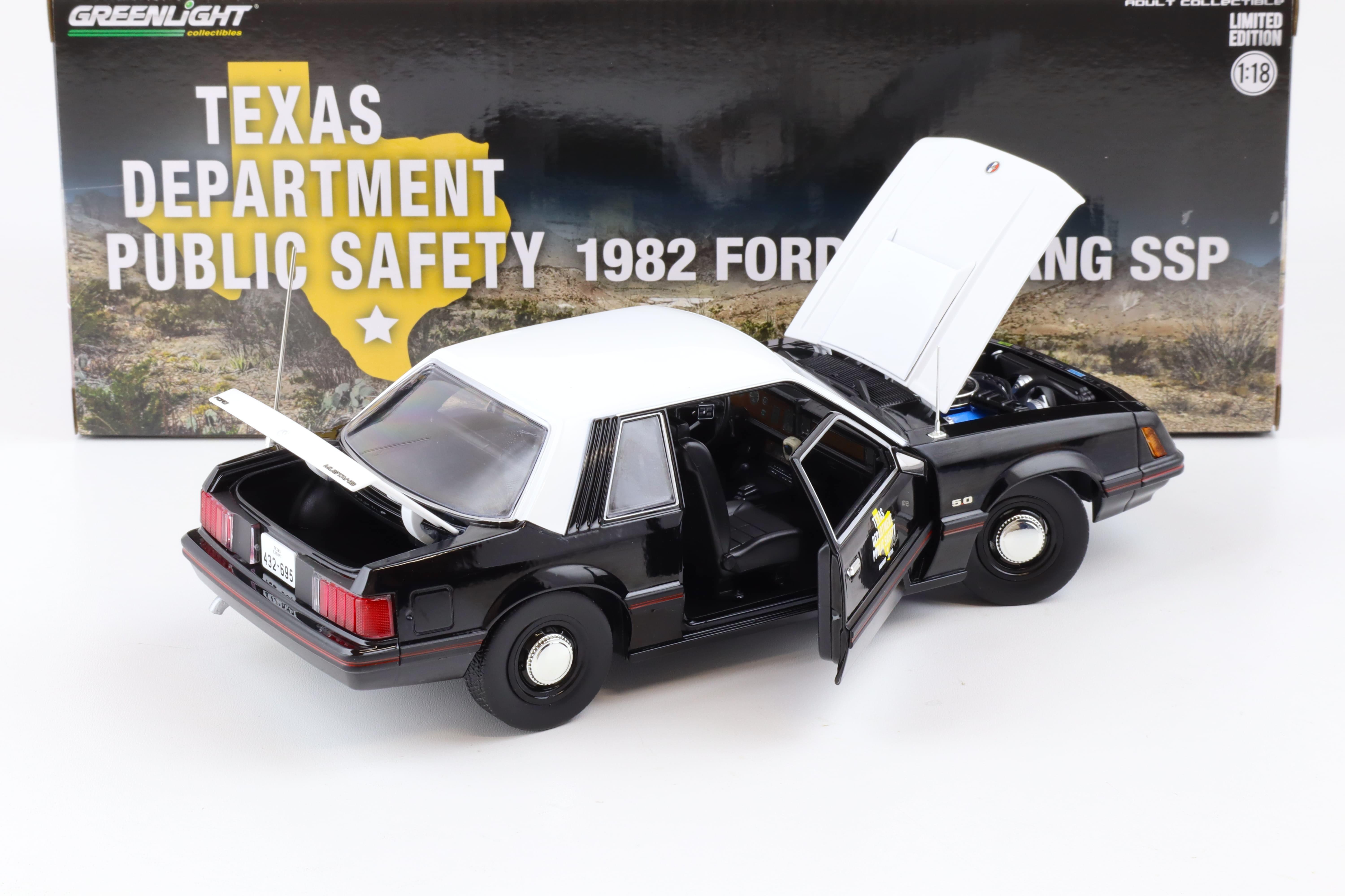 1:18 Greenlight 1982 Ford Mustang 5.0 Coupe SSP Texas Department Public Safety