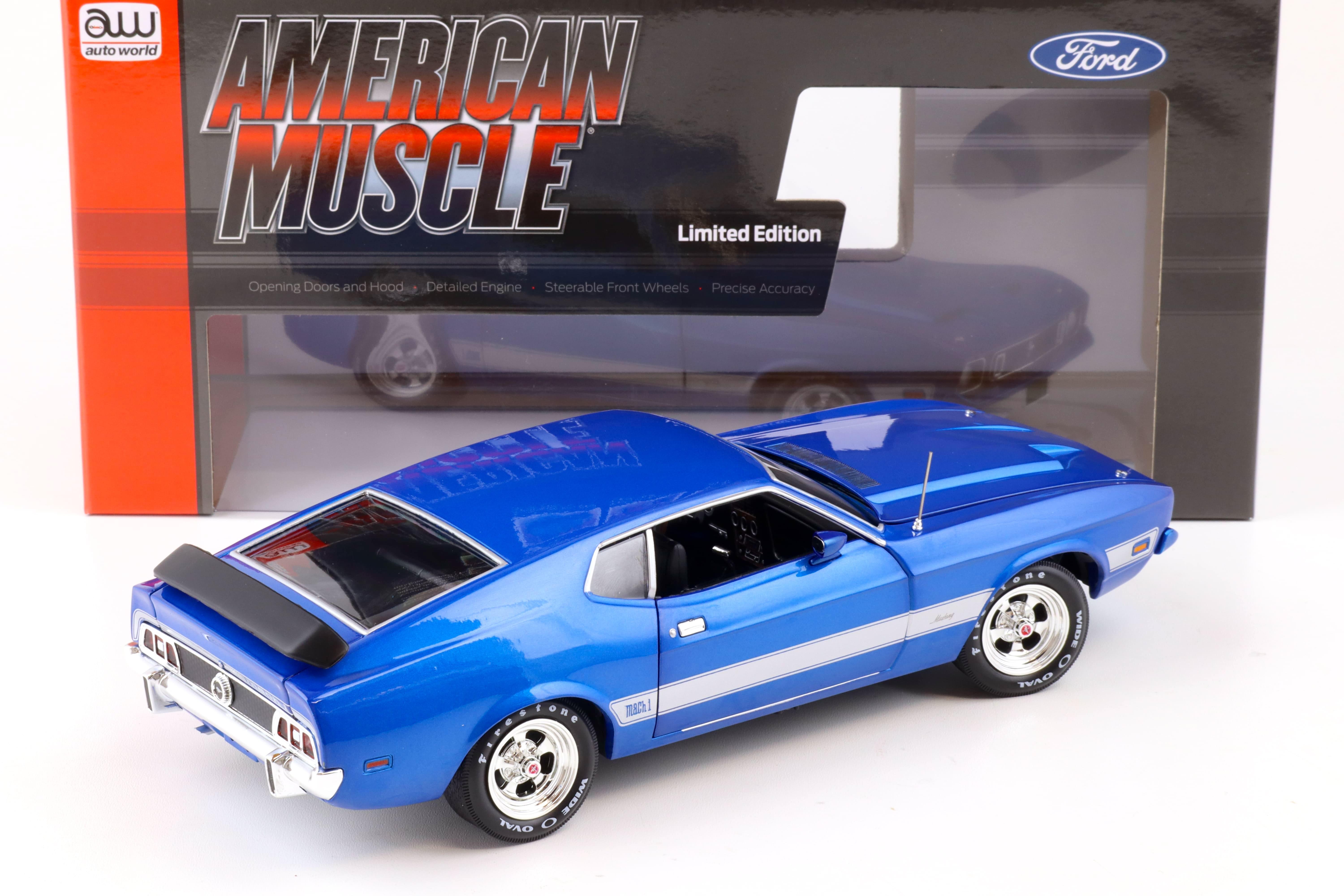 1:18 Auto World 1973 Ford Mustang Mach 1 Coupe Class of 1973 blue glow