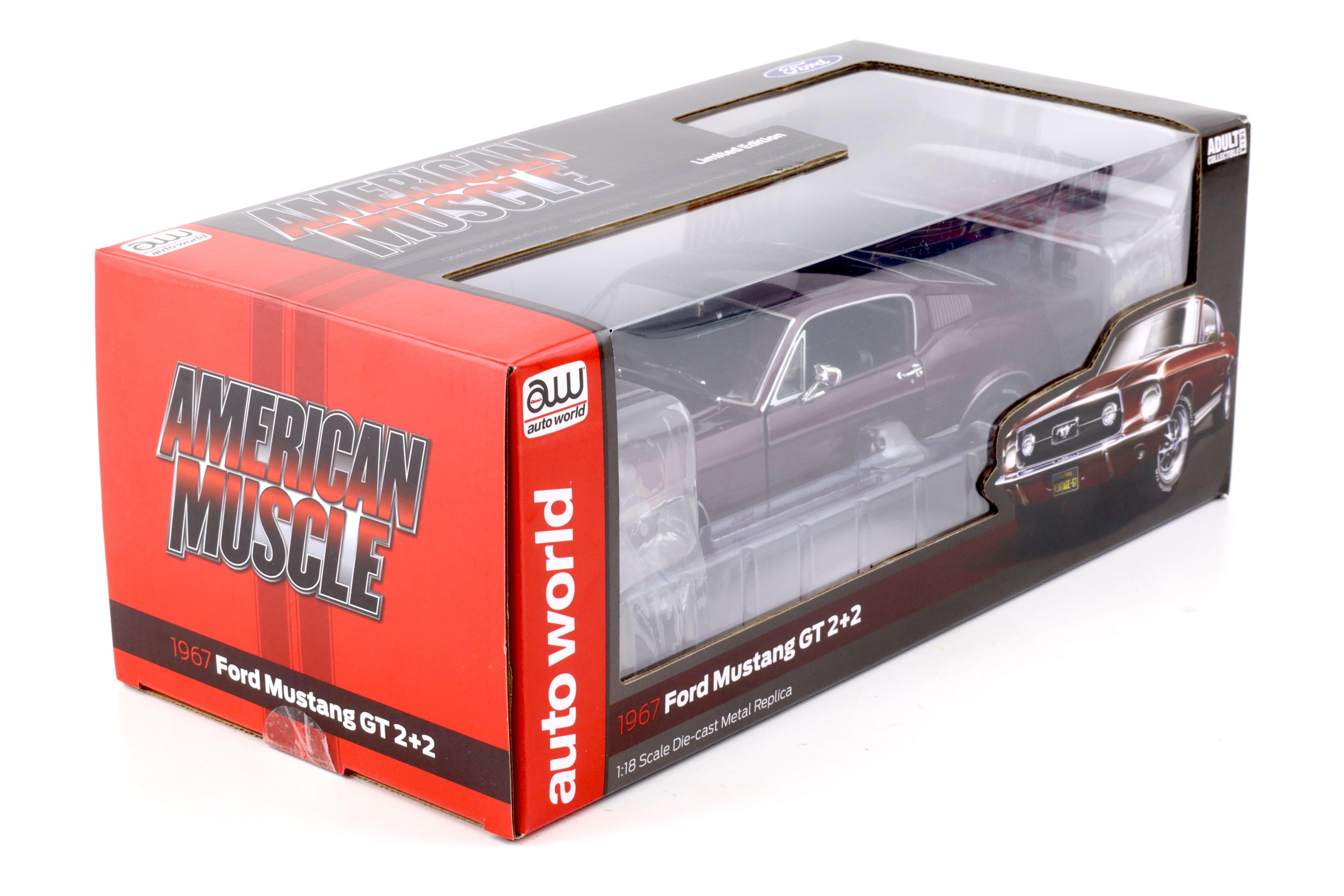 1:18 Auto World 1967 Ford Mustang GT 2+2 Coupe Code X Vintage Burgundy