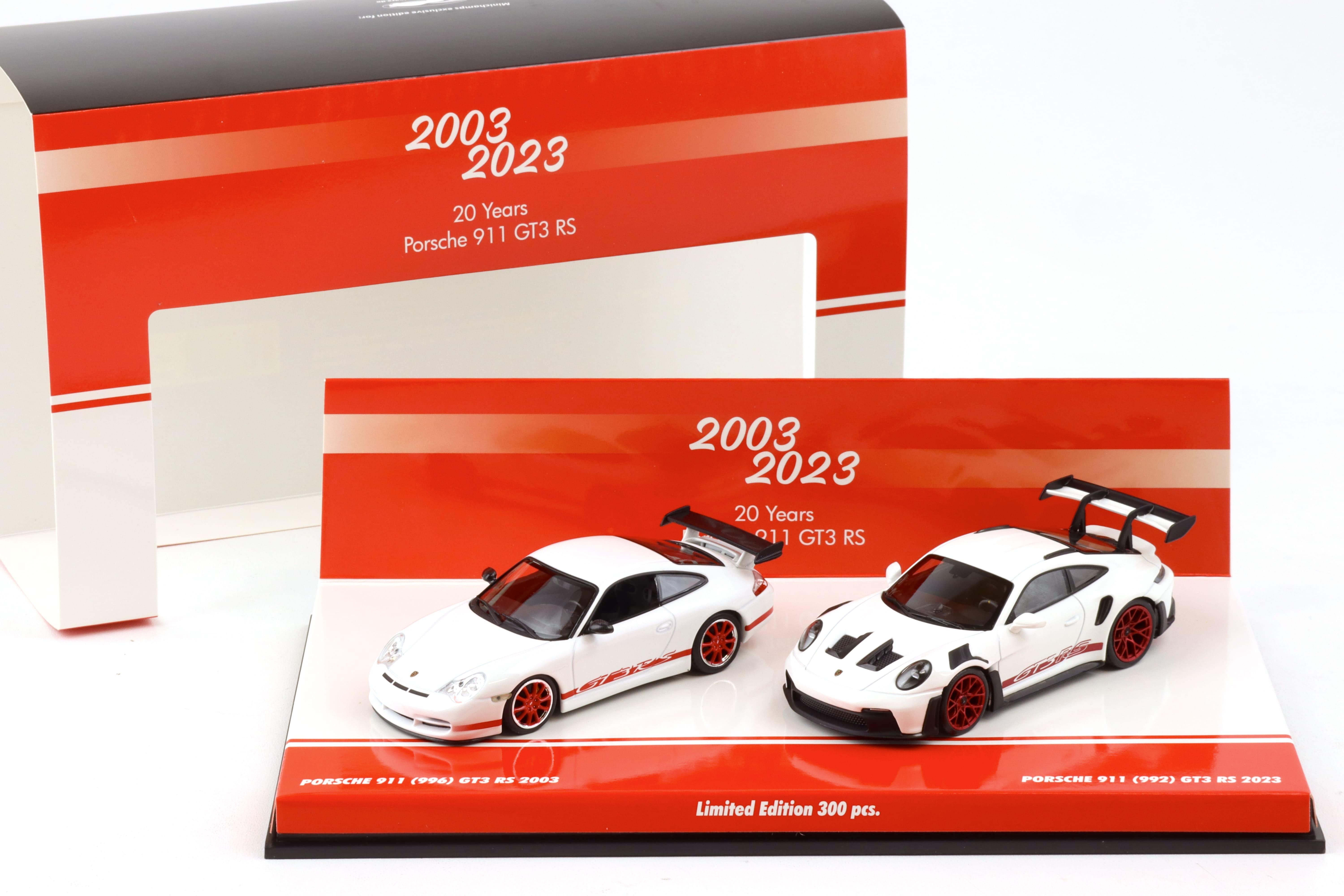 1:43 Minichamps 2-Car SET 20 Jahre Porsche 911 GT3 RS 996  + 992 white/ red