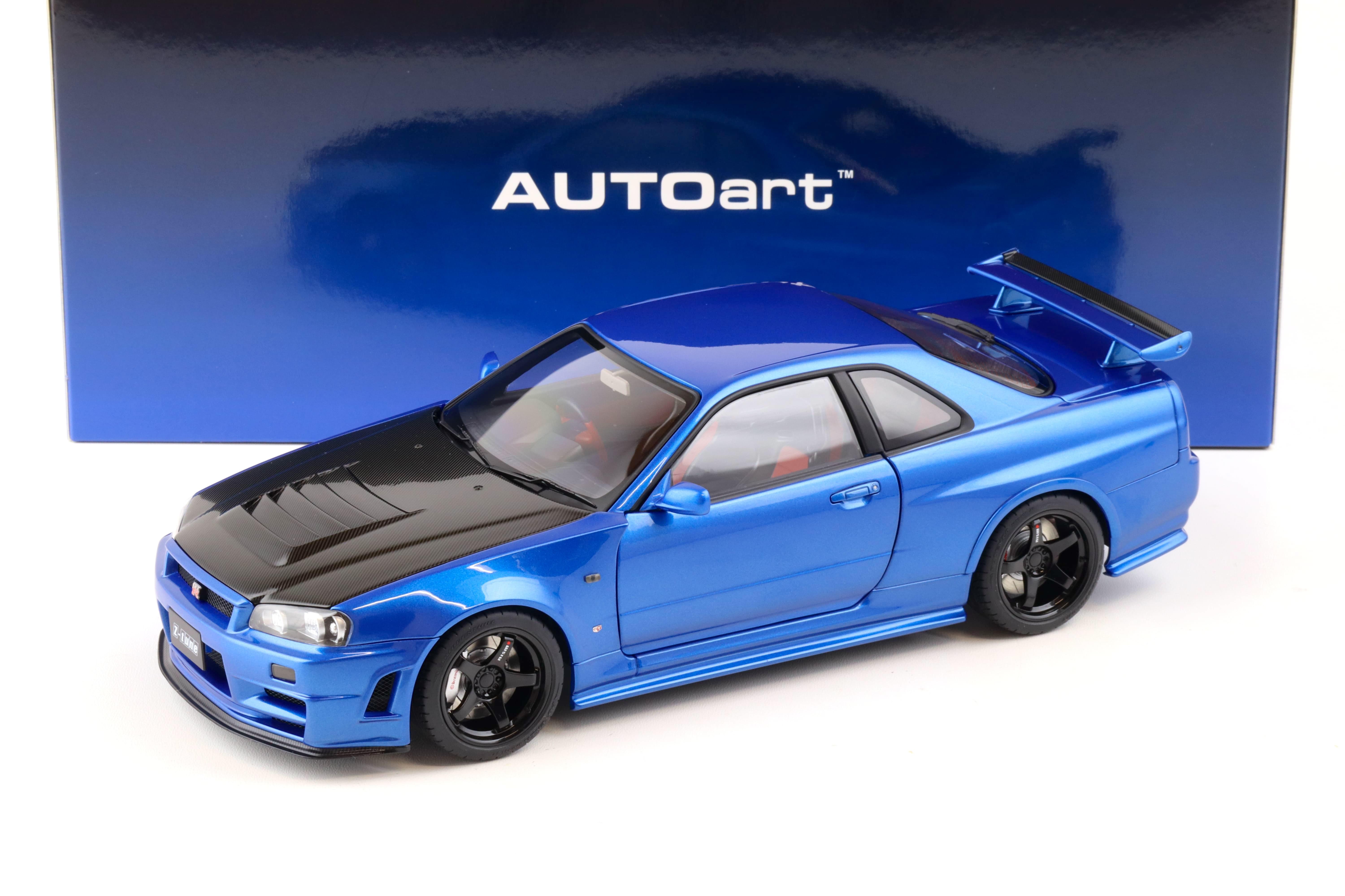 1:18 AUTOart Nissan Skyline GT-R (R34) Z-Tune 2005 Bayside blue/ w Carbon Bonnet 77460