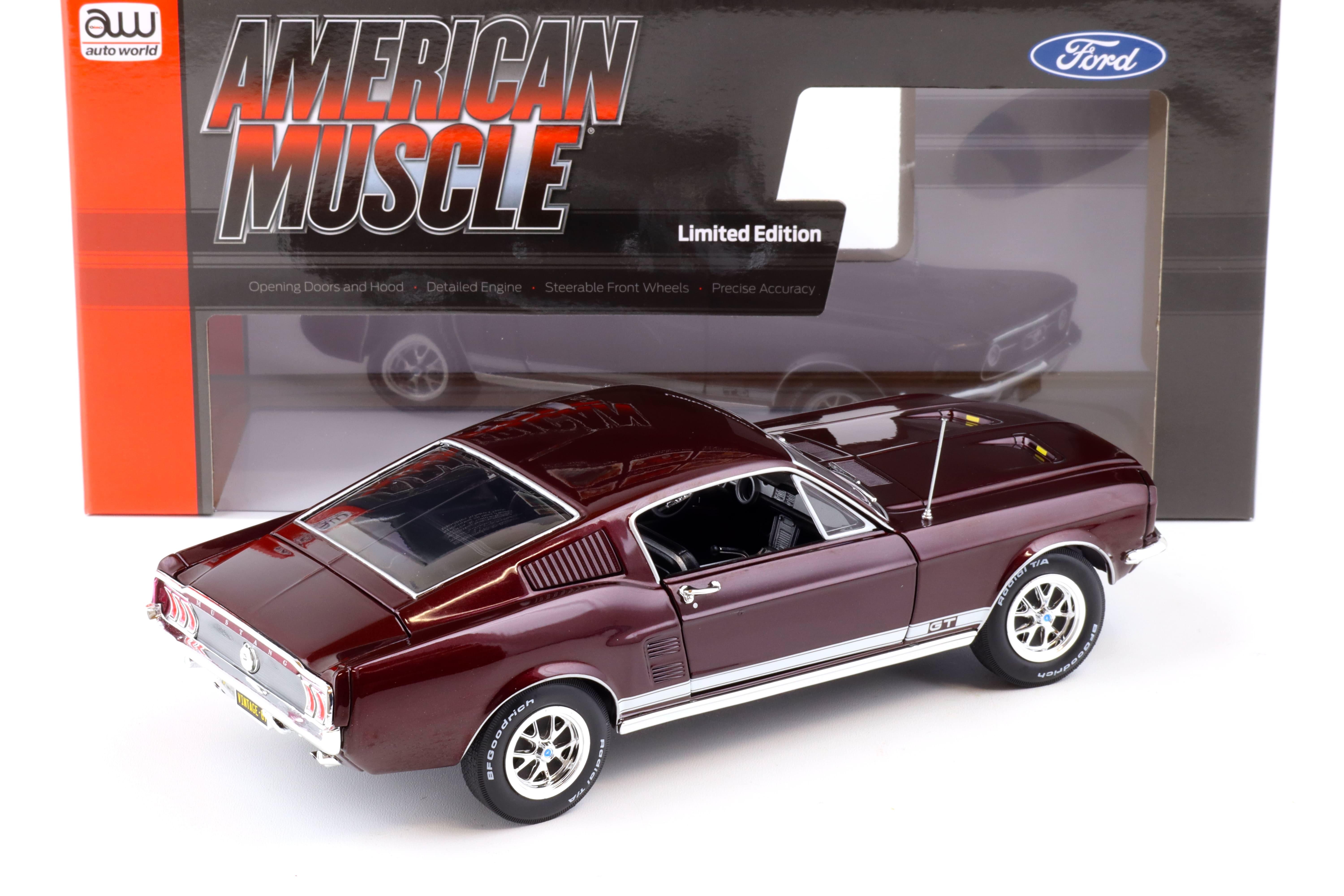 1:18 Auto World 1967 Ford Mustang GT 2+2 Coupe Code X Vintage Burgundy