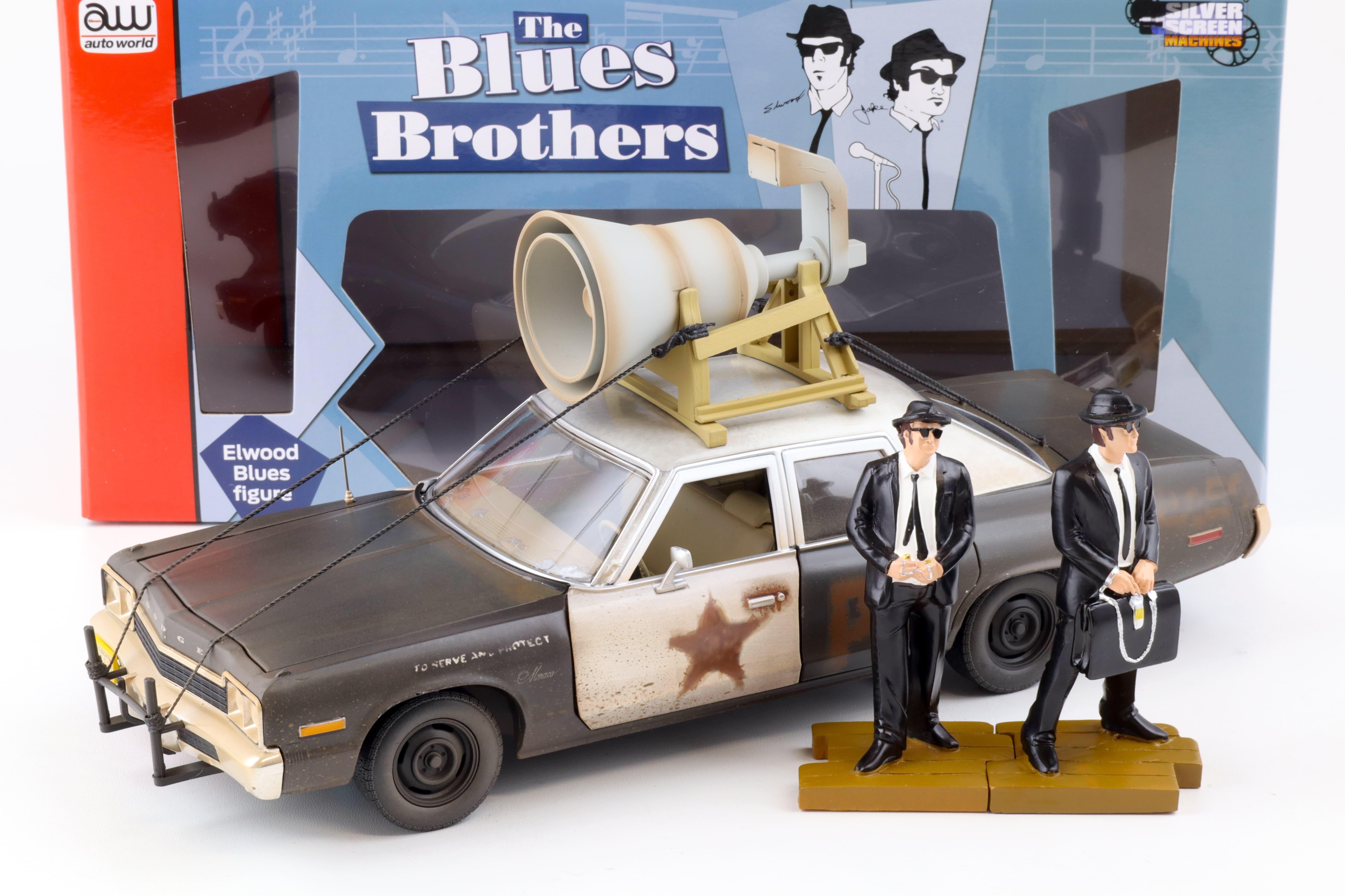 1:18 Auto World 1974 Dodge Monaco Bluesmobile with Loud Speaker Blues Brothers + Figures