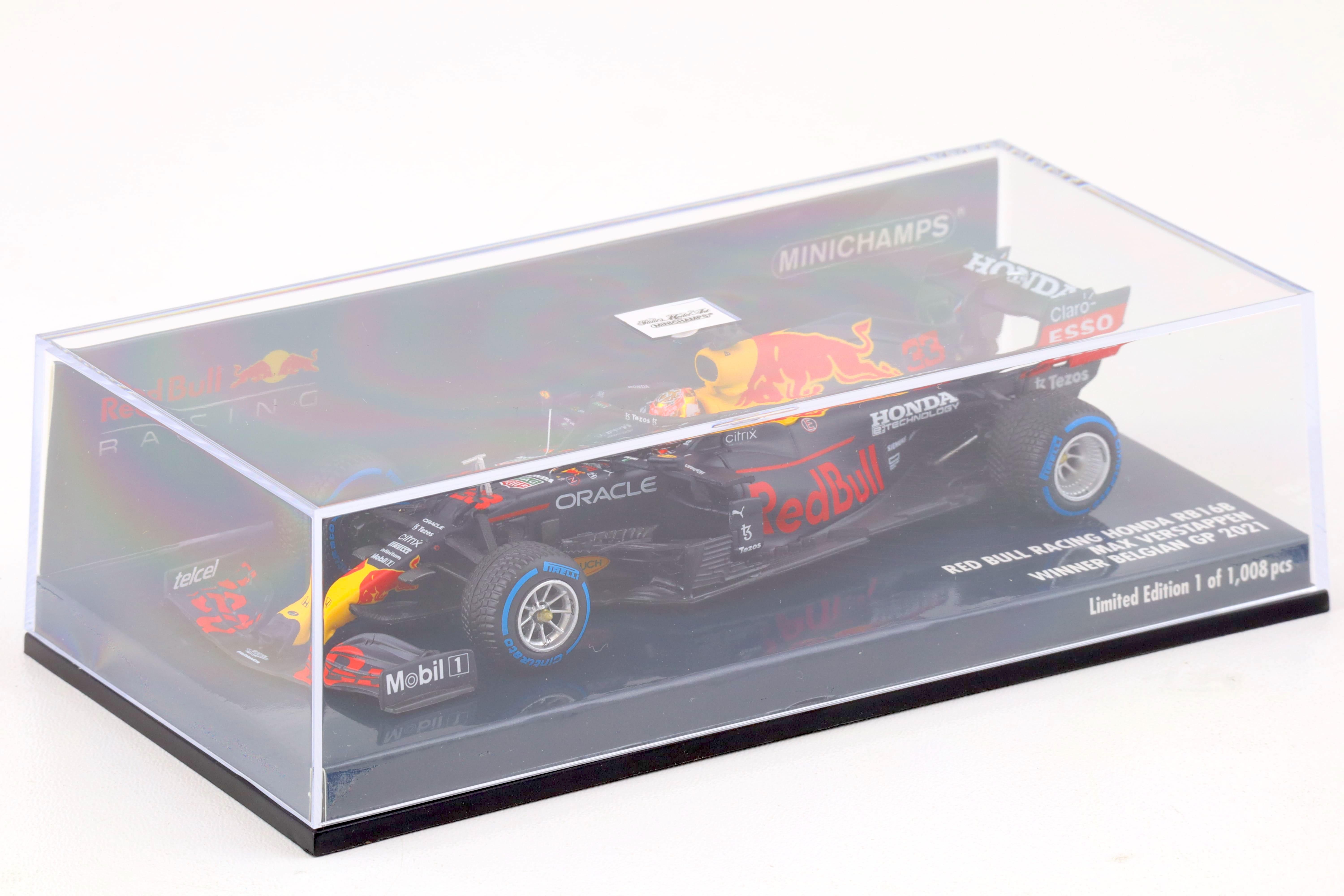 1:43 Minichamps Red Bull Racing Honda RB16B Max Verstappen Winner Belgian GP 2021