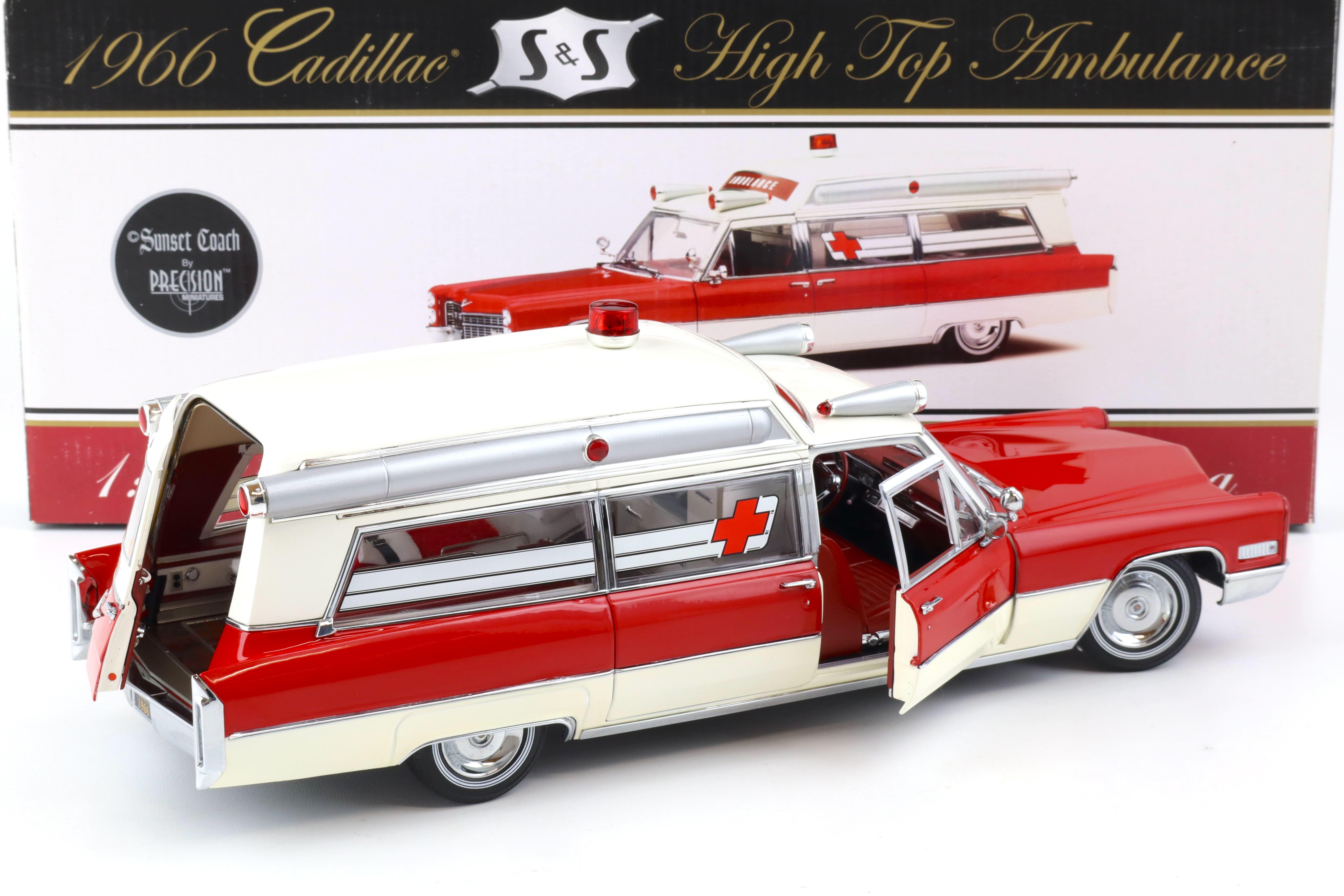 1:18 Sunset Coach Precision 1966 Cadillac S&S High Top Ambulance red/ white