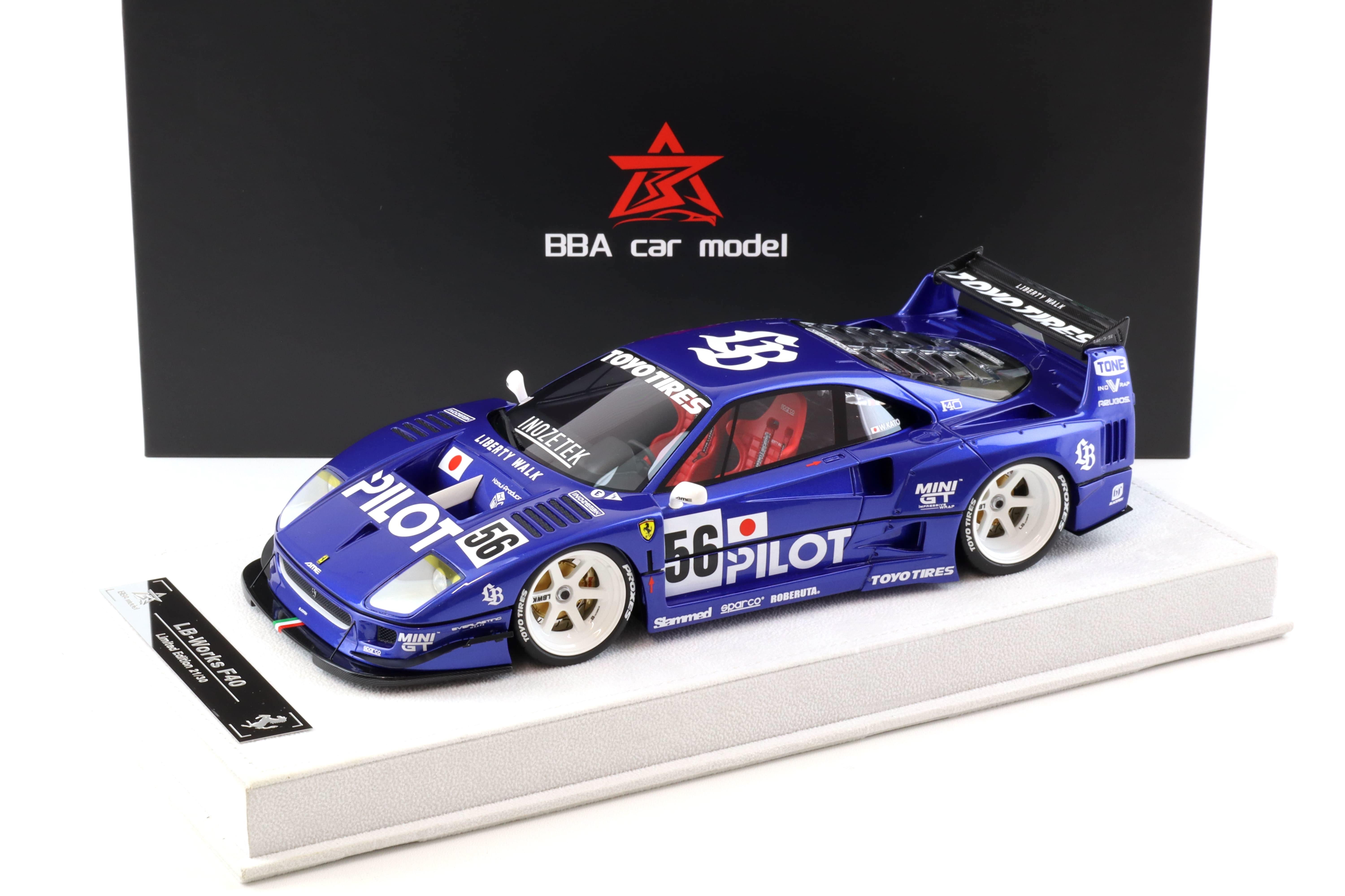 1:18 BBA Model Ferrari F40 LB Works LBWK blue PILOT with display - Limited 30 pcs.