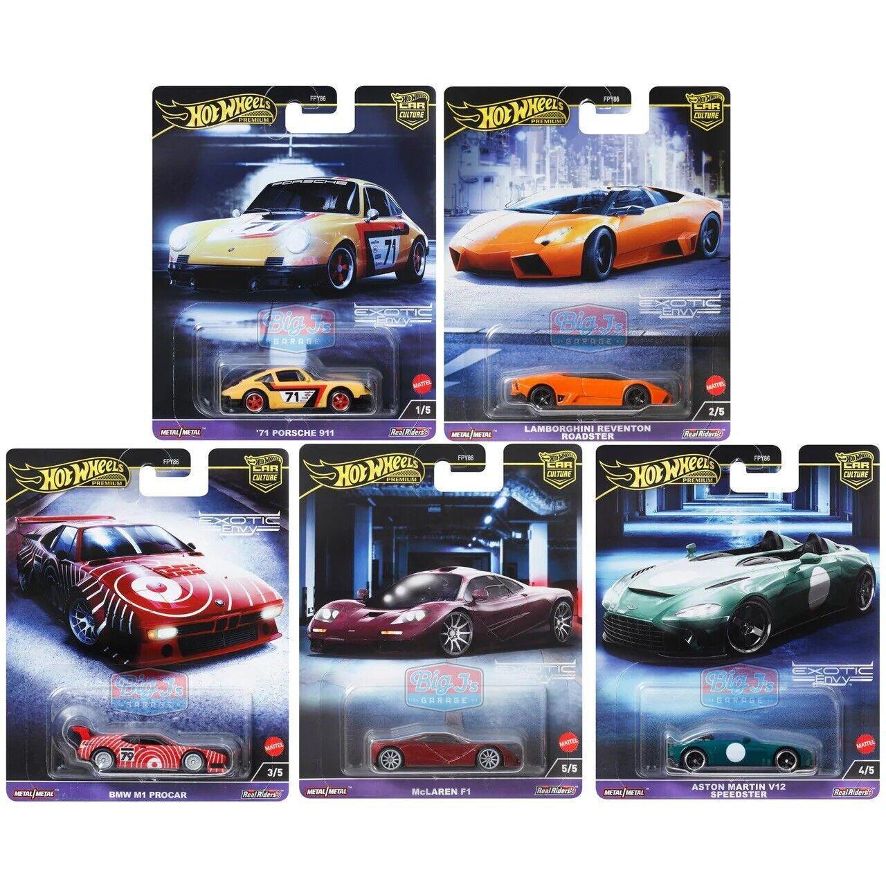 1:64 Hot Wheels Premium 2024 Exotic Envy Real Riders Set 5 pcs. Porsche, BMW 