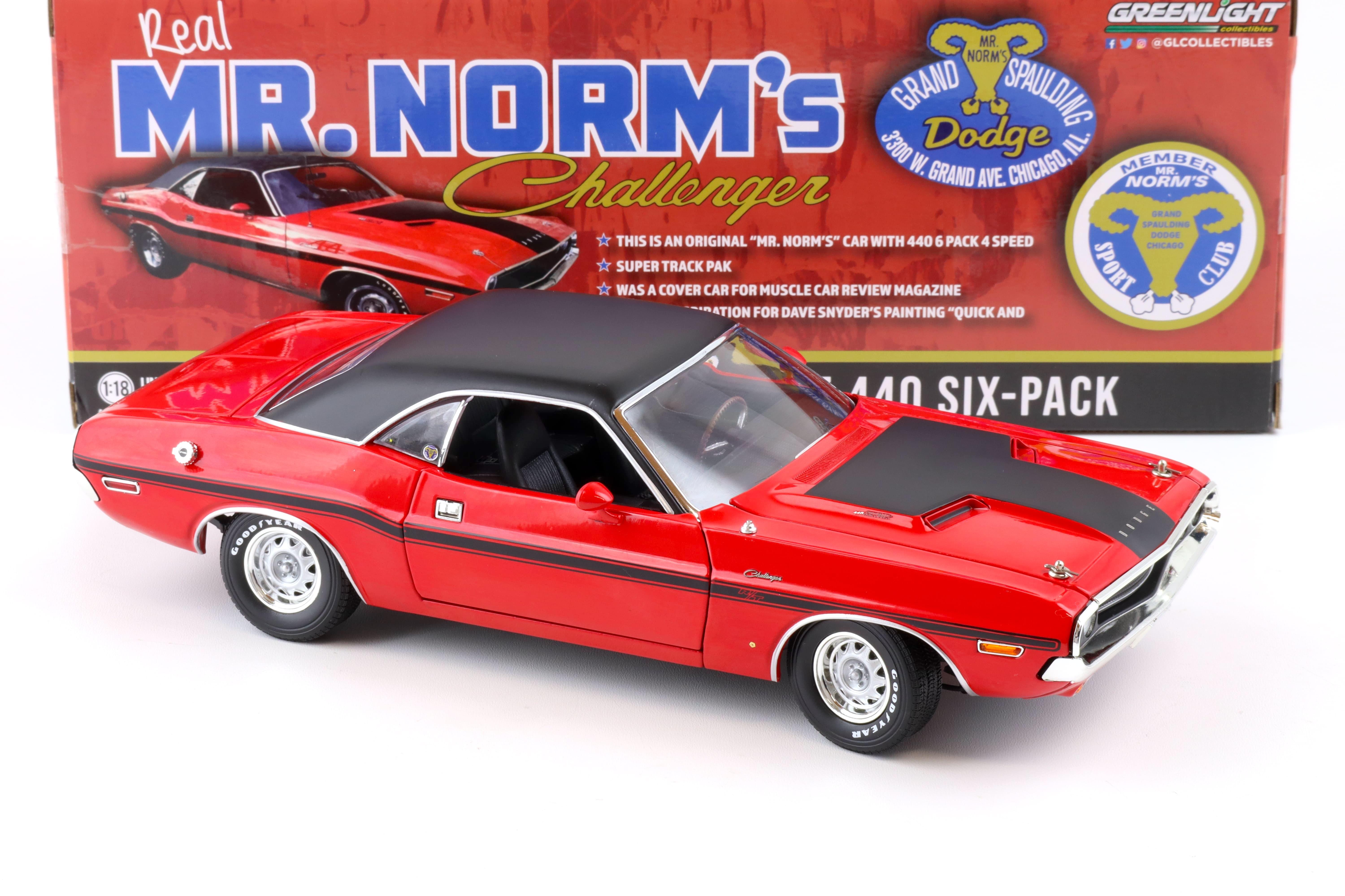1:18 Greenlight 1970 Dodge Challenger R/T 440 SIX-Pack MR.Norm's red/ black