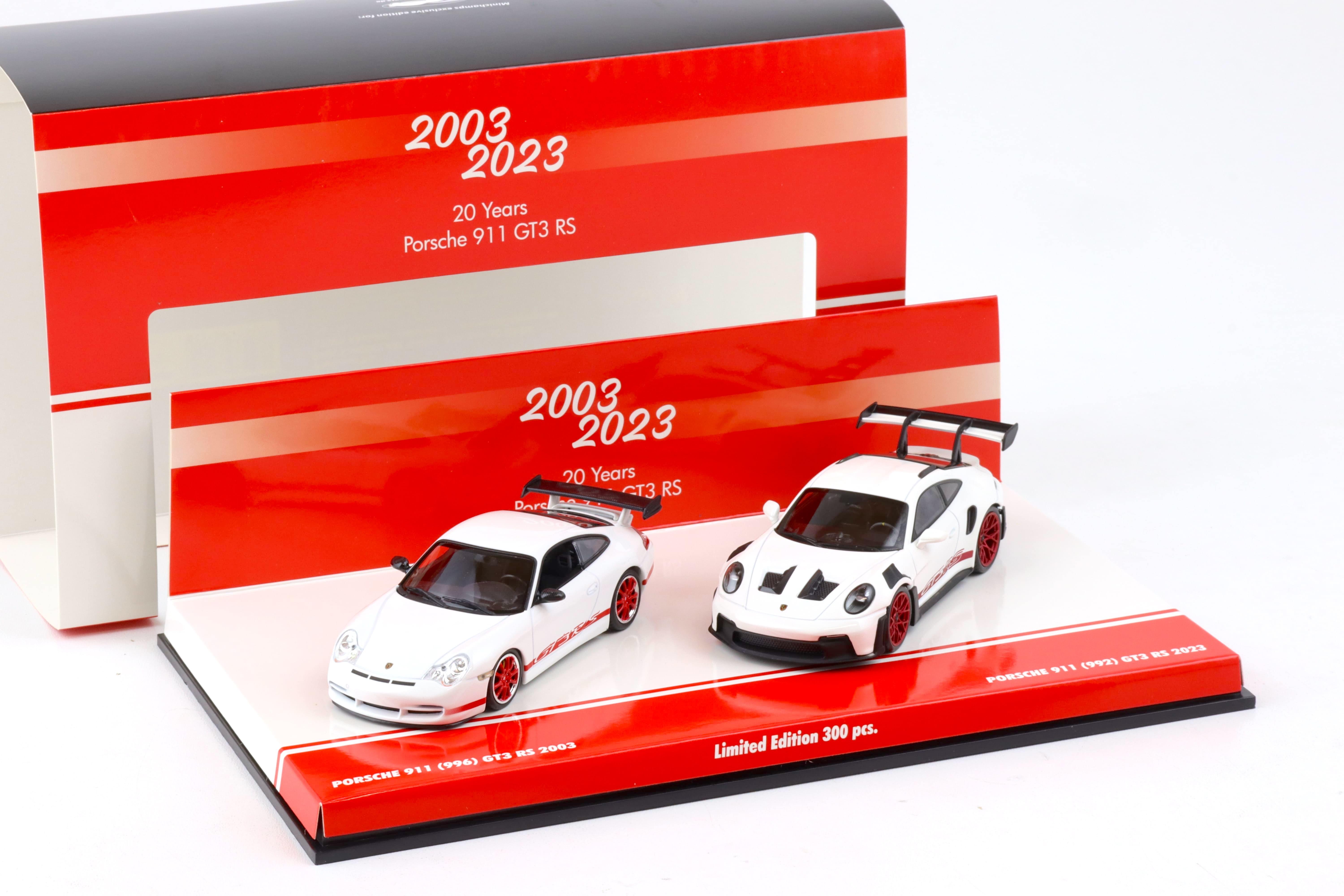 1:43 Minichamps 2-Car SET 20 Jahre Porsche 911 GT3 RS 996  + 992 white/ red
