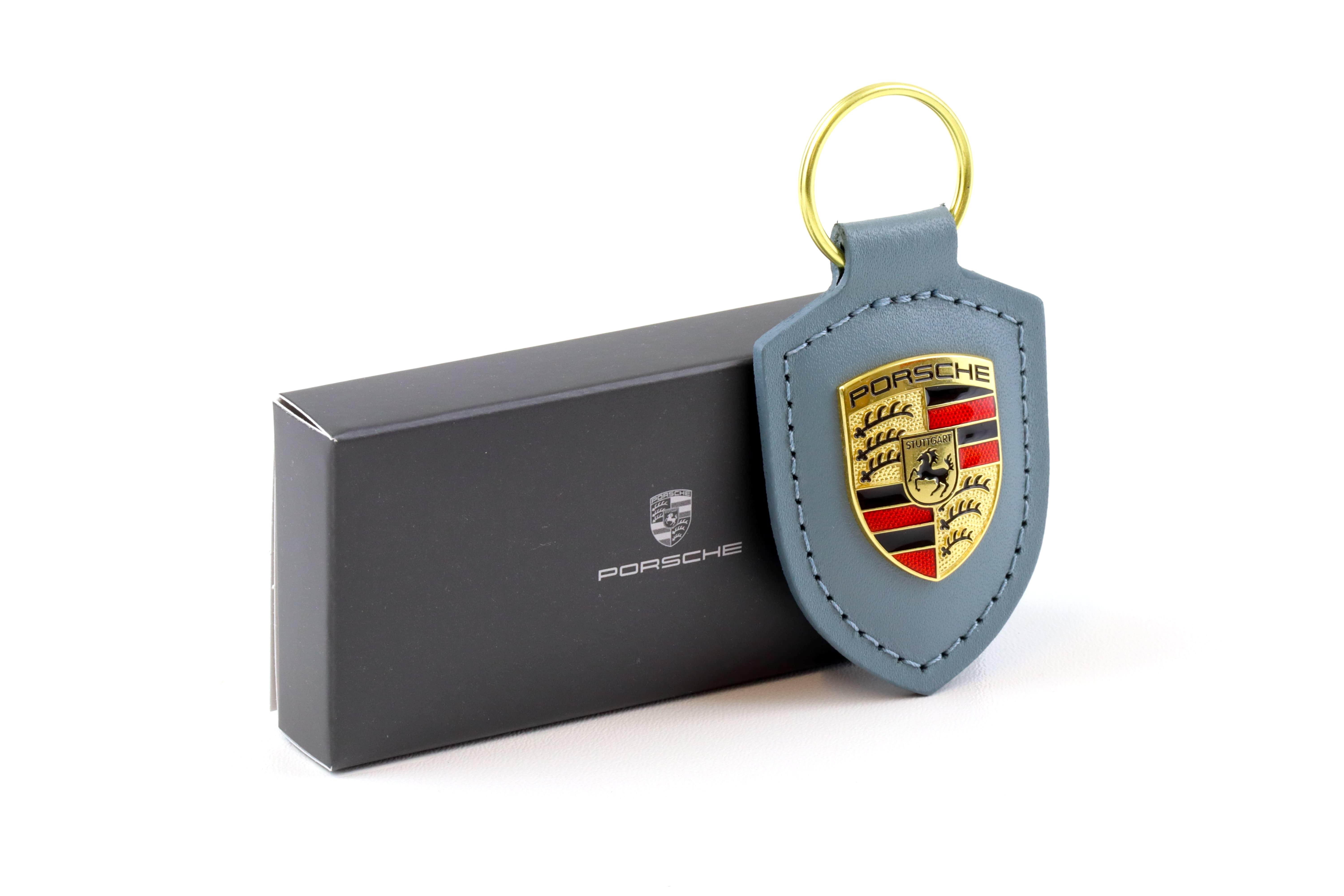Original Porsche Wappen Schlüsselanhänger Keychain Leder Shore blue WAP DEALER