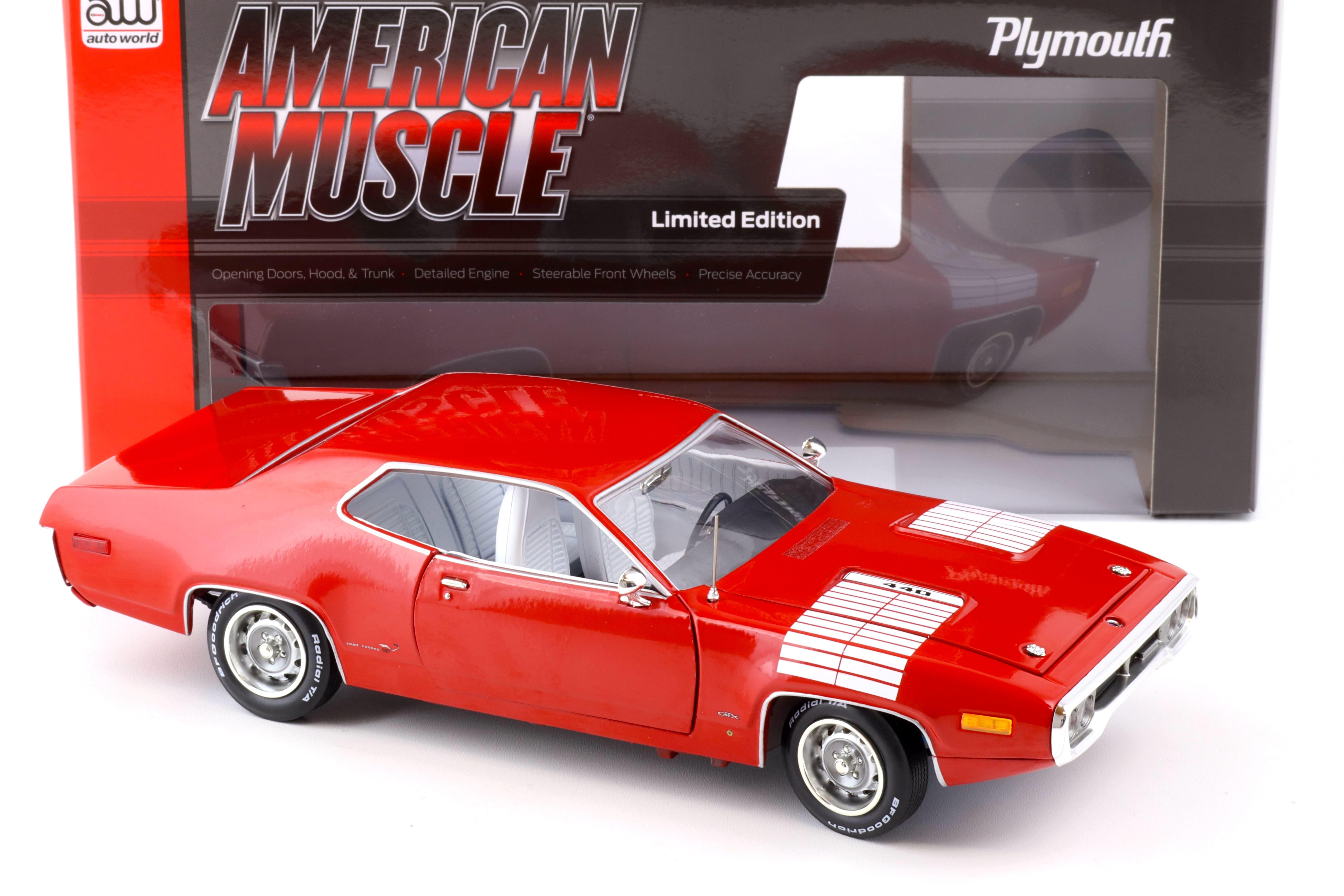 1:18 Auto World 1972 Plymouth Road Runner GTX Class of 72 Rallye red/ white 
