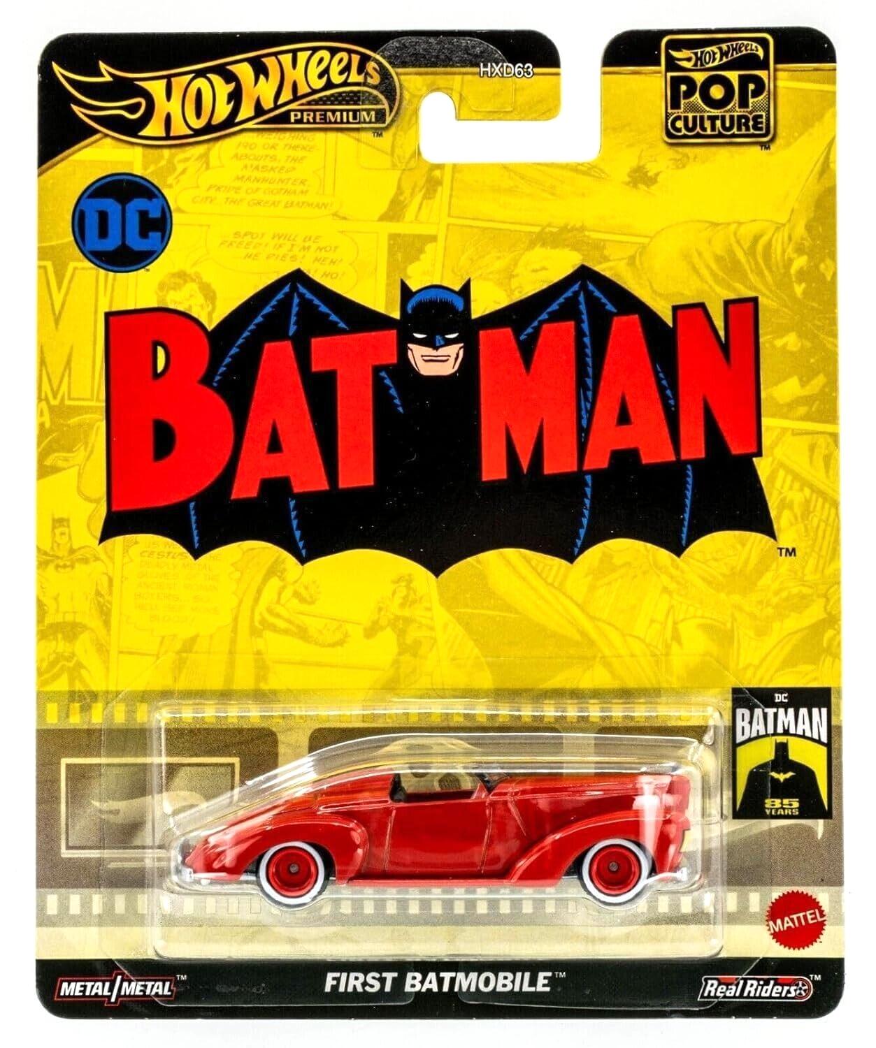 1 64 Hot Wheels Premium First Batmobile Batman red Pop Culture Real Riders HVJ40