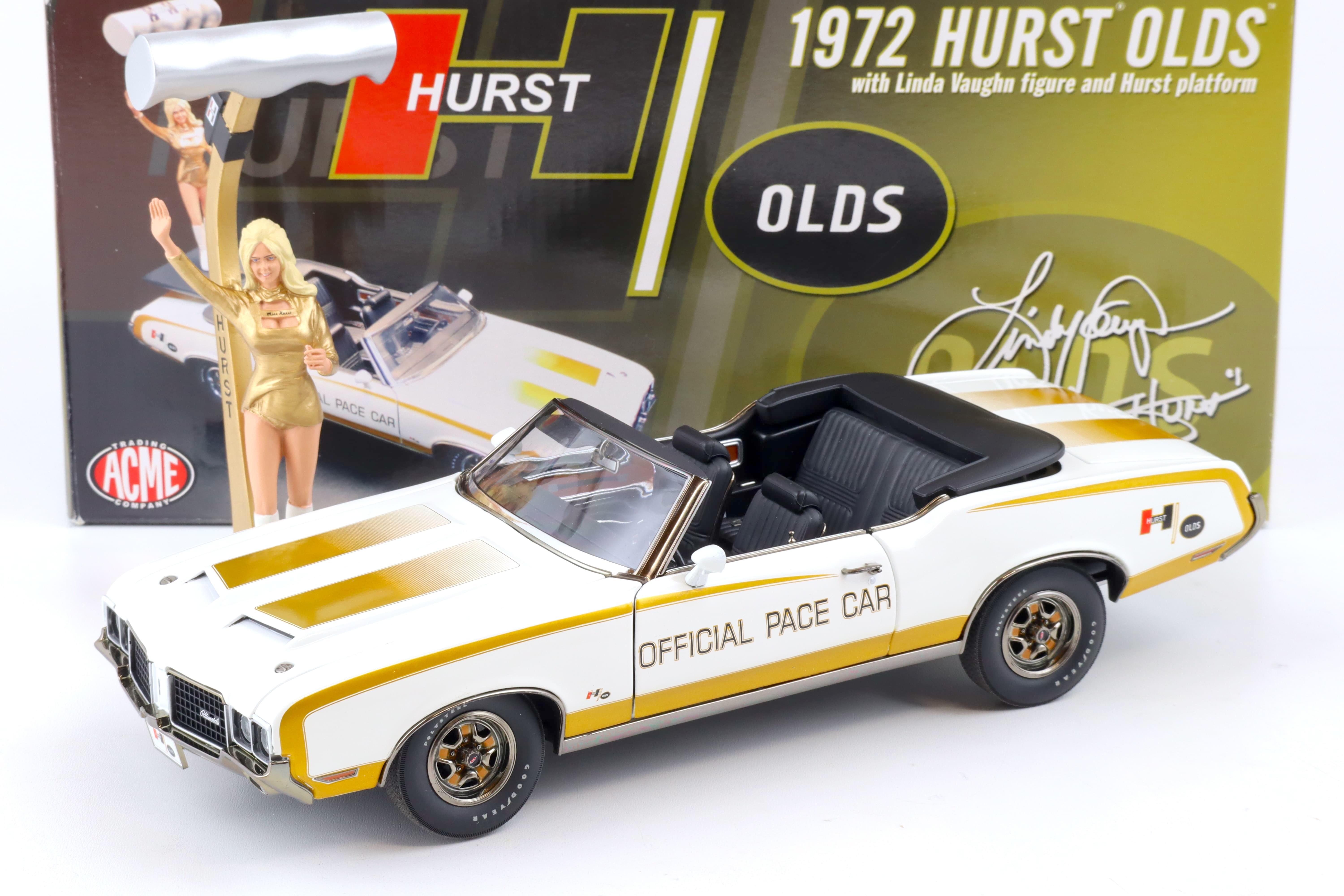 1:18 ACME 1972 HURST Oldsmobile 442 Convertible Pace Car with Lida Vaughn Figure