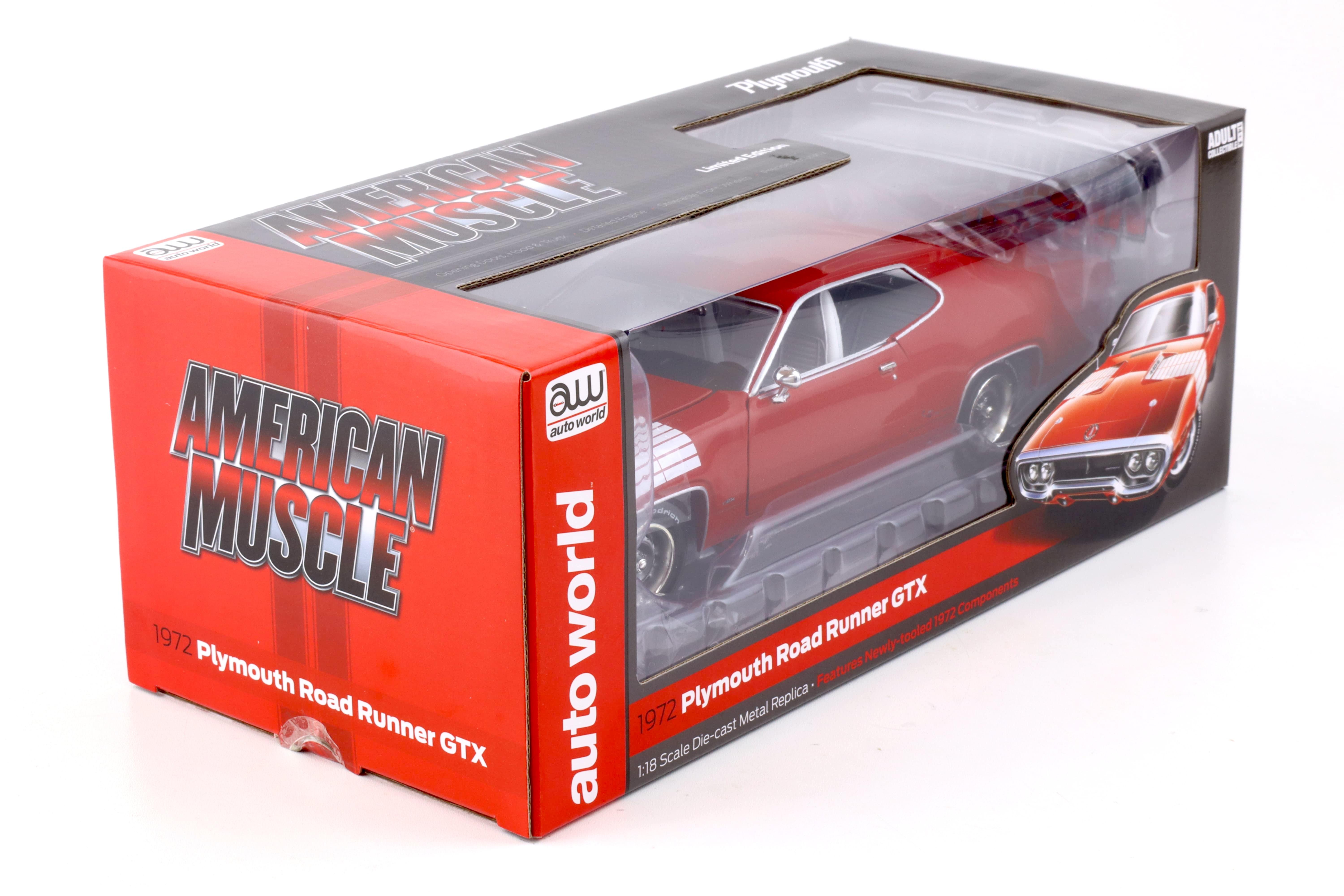 1:18 Auto World 1972 Plymouth Road Runner GTX Class of 72 Rallye red/ white 