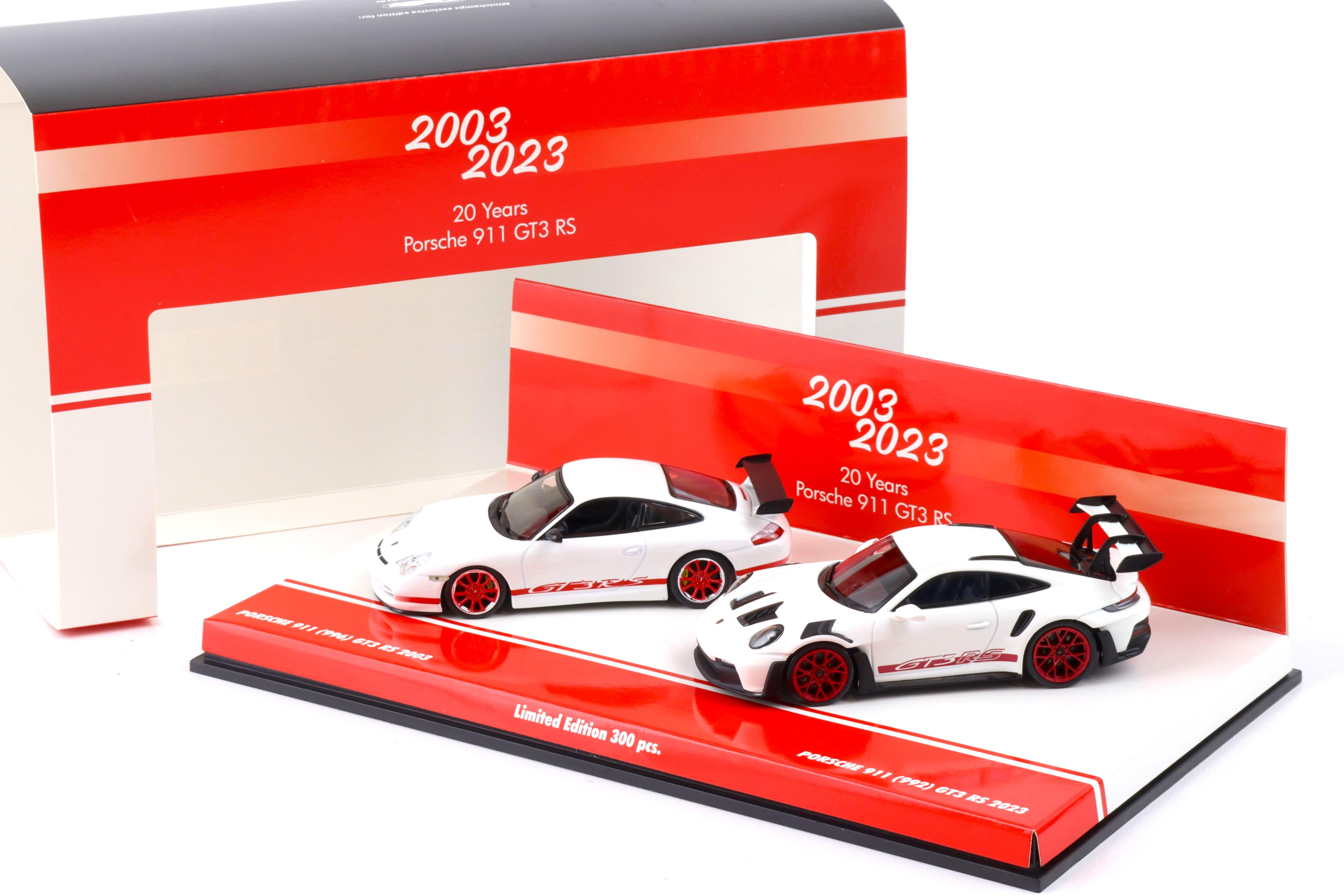 1:43 Minichamps 2-Car SET 20 Jahre Porsche 911 GT3 RS 996  + 992 white/ red