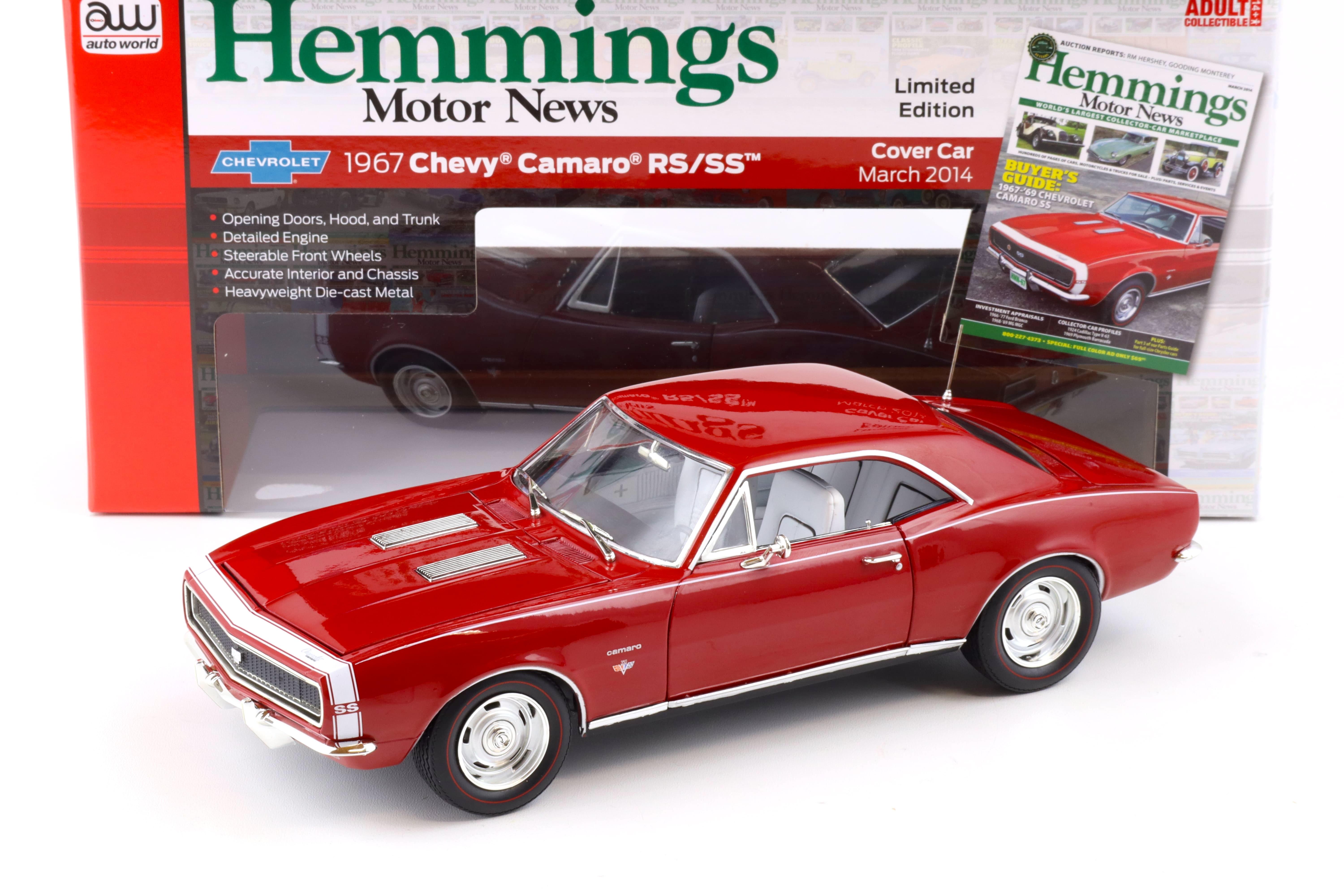 1:18 Auto World 1967 Chevrolet Camaro SS/RS Coupe Hemmings Bolero red