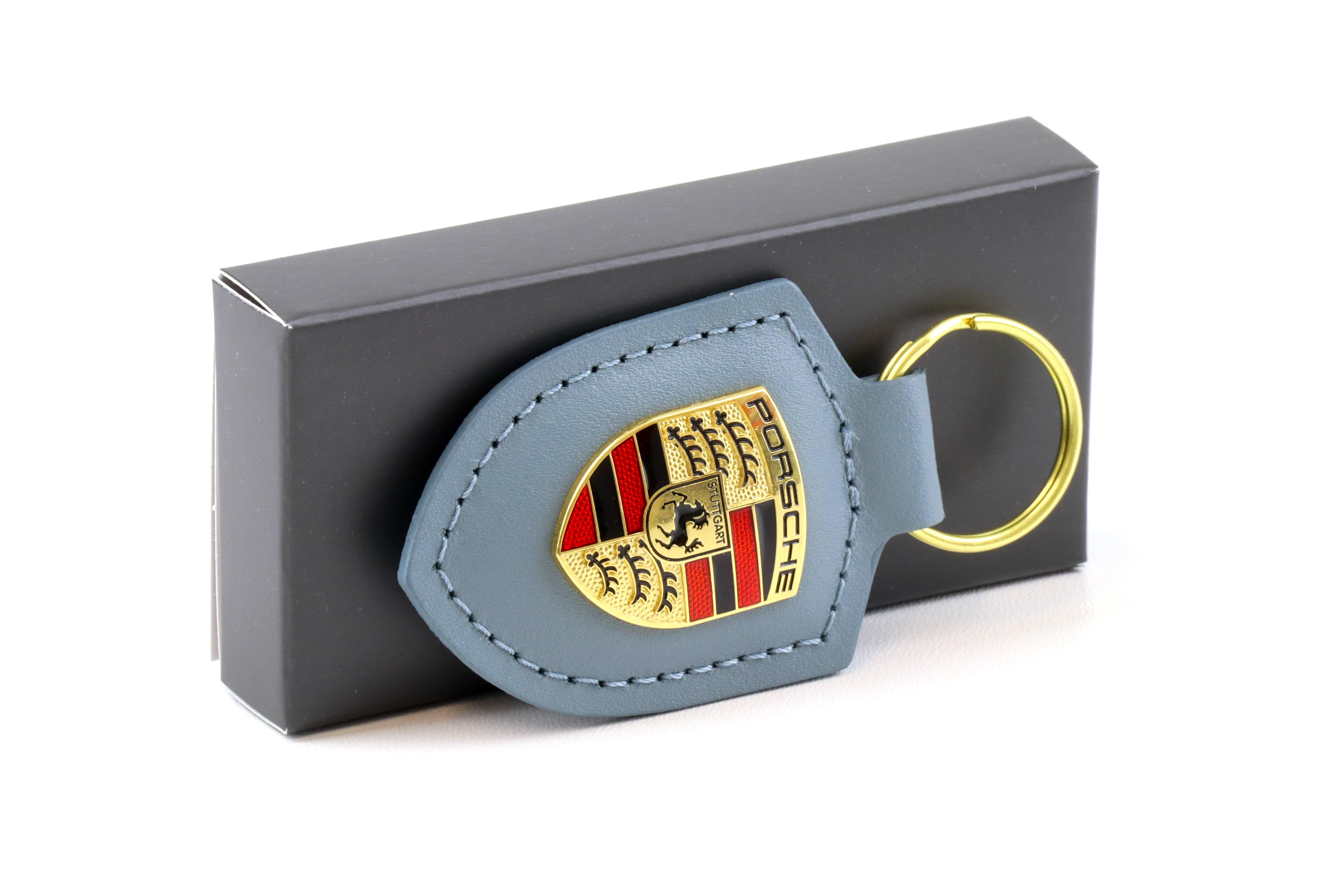 Original Porsche Wappen Schlüsselanhänger Keychain Leder Shore blue WAP DEALER