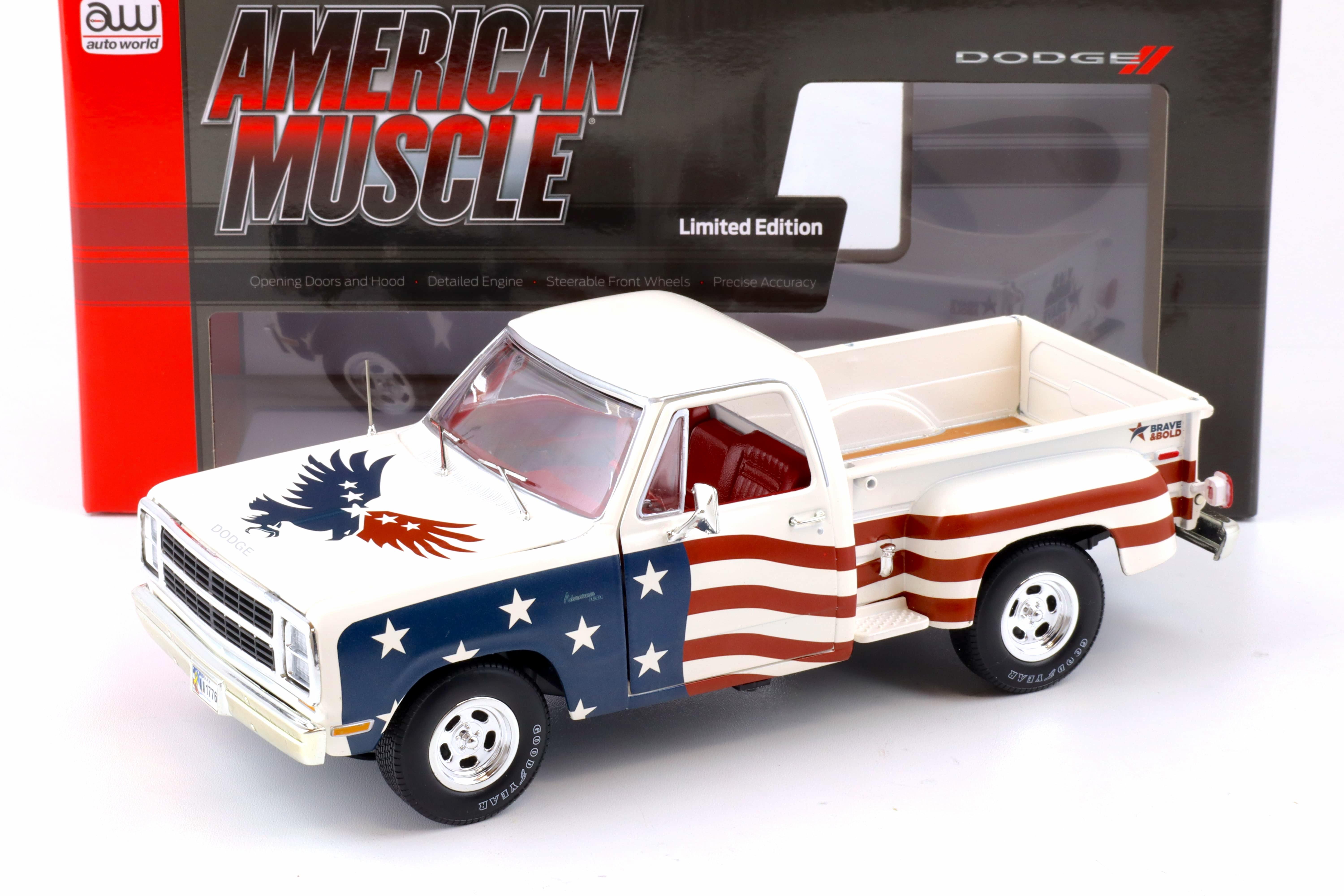 1:18 Auto World 1980 Dodge Stepside D150 Adventurer Patriotic Pickup America
