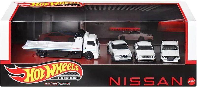 1:64 Hot Wheels Premium Set 2023 Nissan Skyline white Real Riders 4 Cars Diorama
