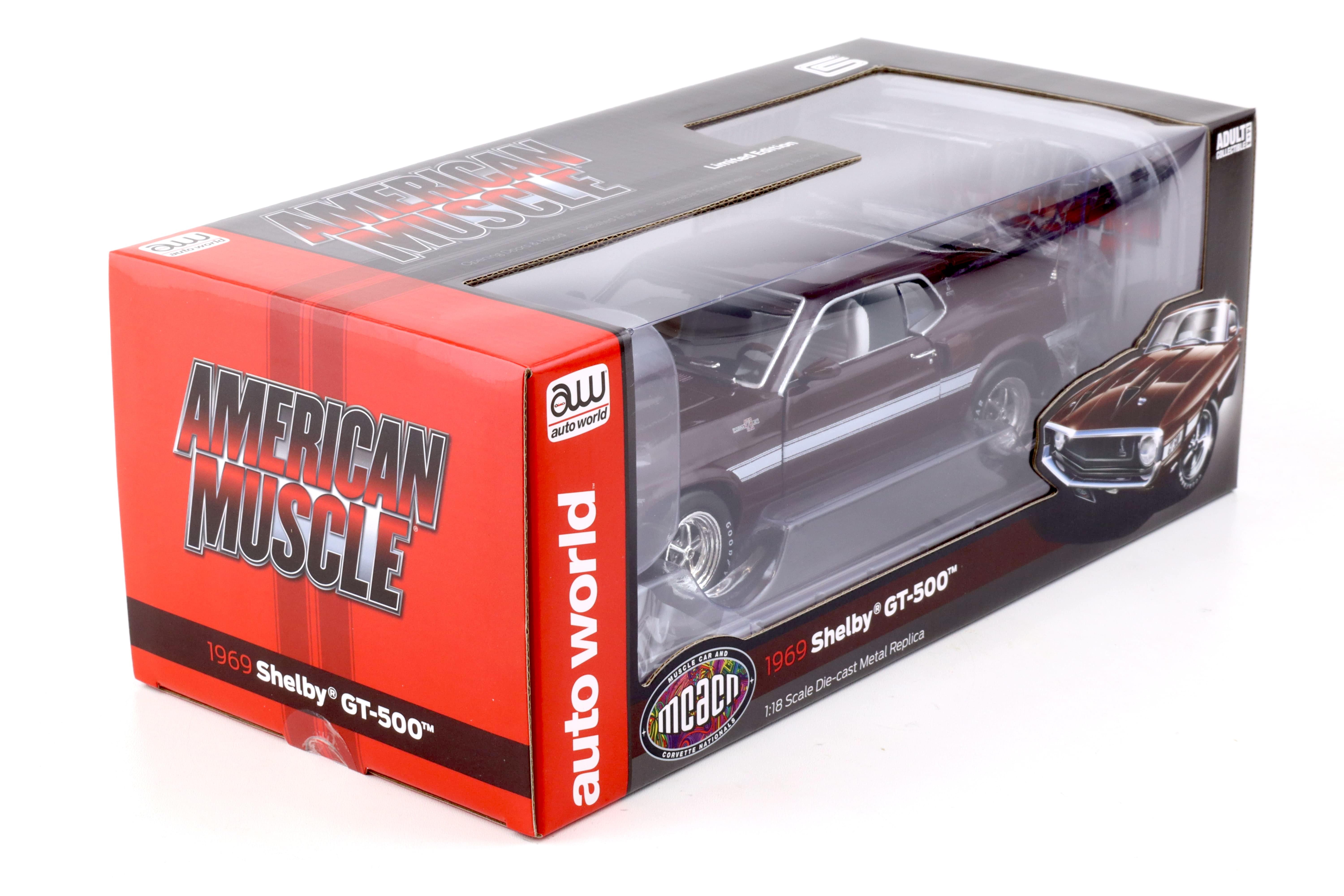 1:18 Auto World 1969 Shelby GT500 Mustang 2+2 Coupe MCACN Royal Maroon