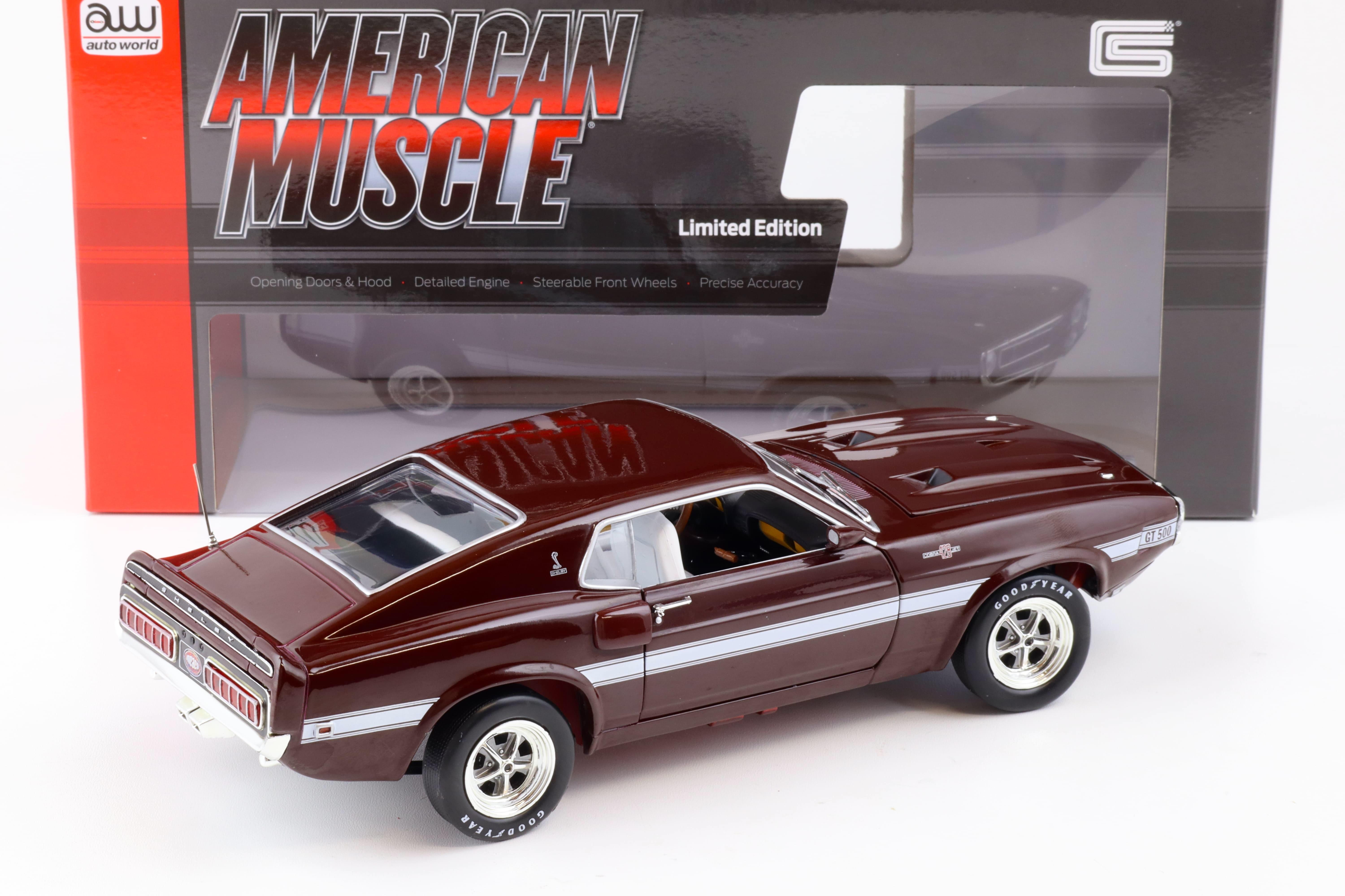 1:18 Auto World 1969 Shelby GT500 Mustang 2+2 Coupe MCACN Royal Maroon