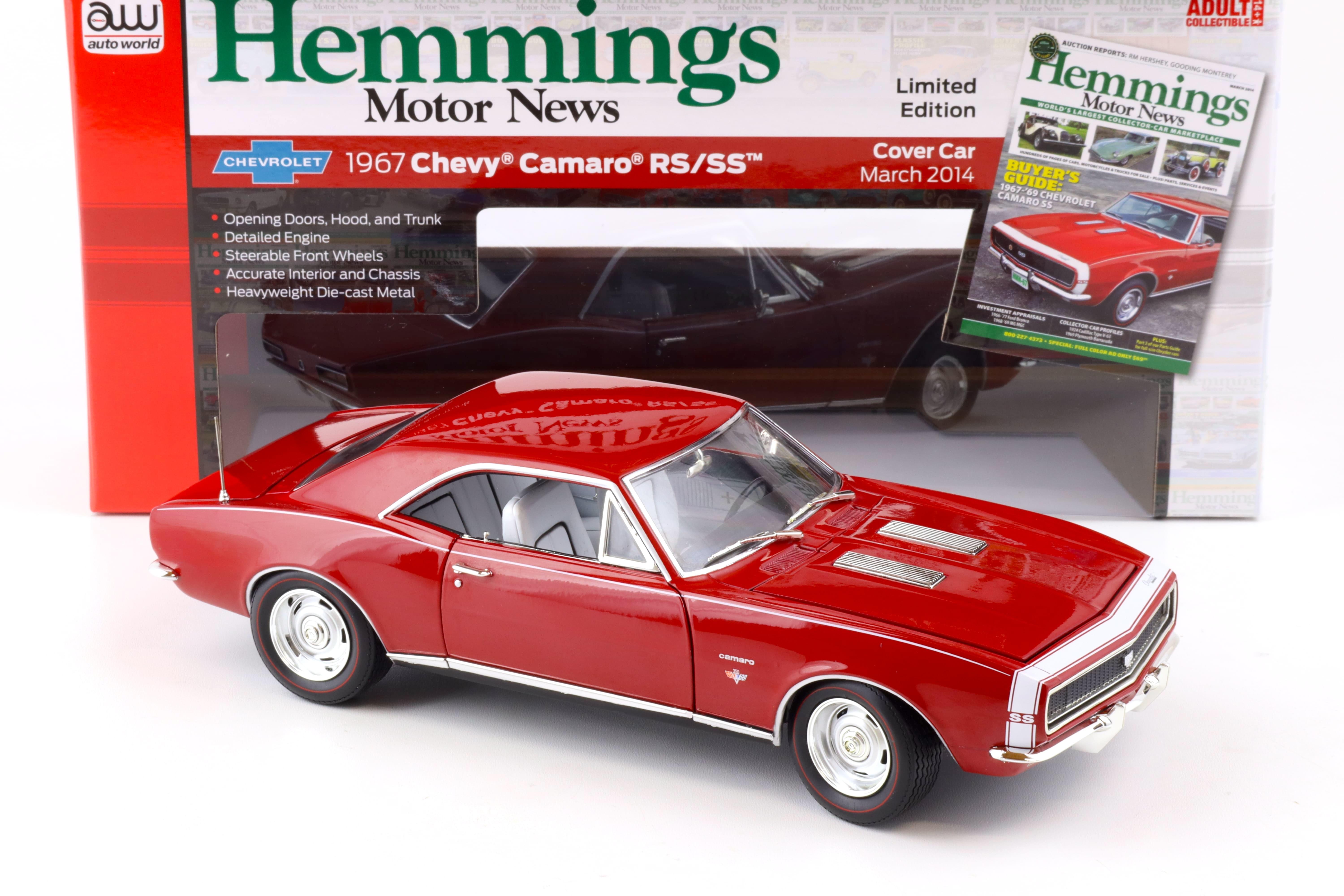 1:18 Auto World 1967 Chevrolet Camaro SS/RS Coupe Hemmings Bolero red