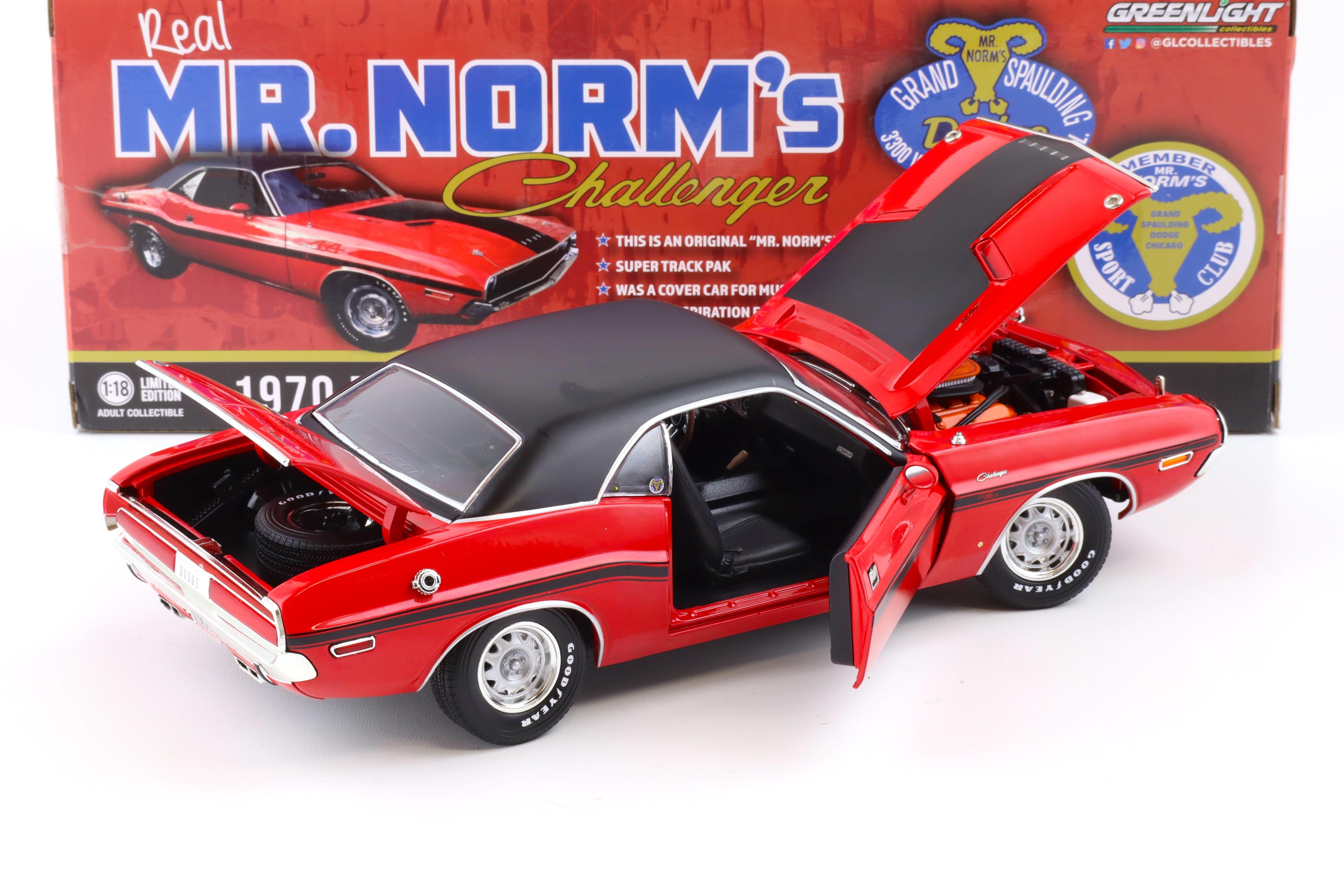 1:18 Greenlight 1970 Dodge Challenger R/T 440 SIX-Pack MR.Norm's red/ black