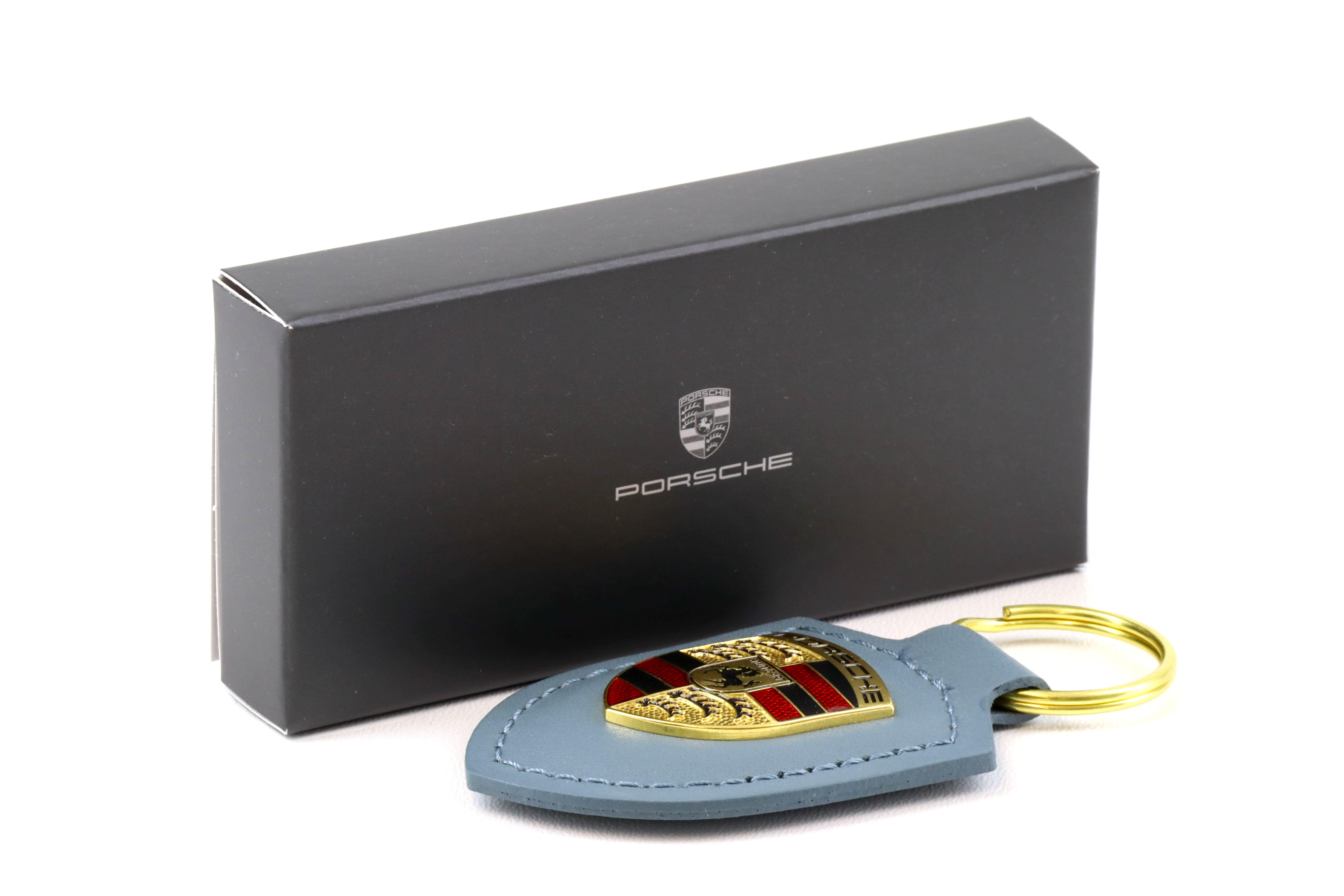 Original Porsche Wappen Schlüsselanhänger Keychain Leder Shore blue WAP DEALER