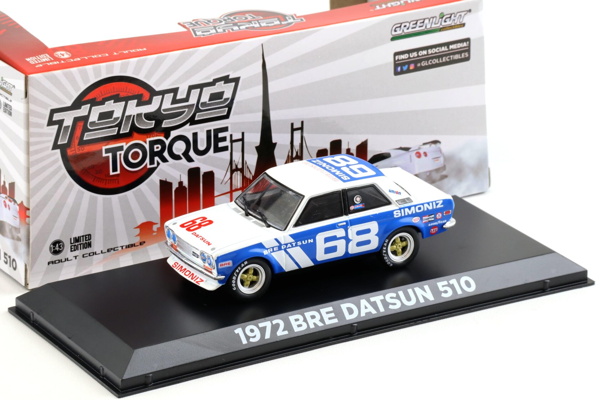 1:43 Greenlight 1972 BRE Datsun 510 Peter Gregg #68 Brock Racing ...
