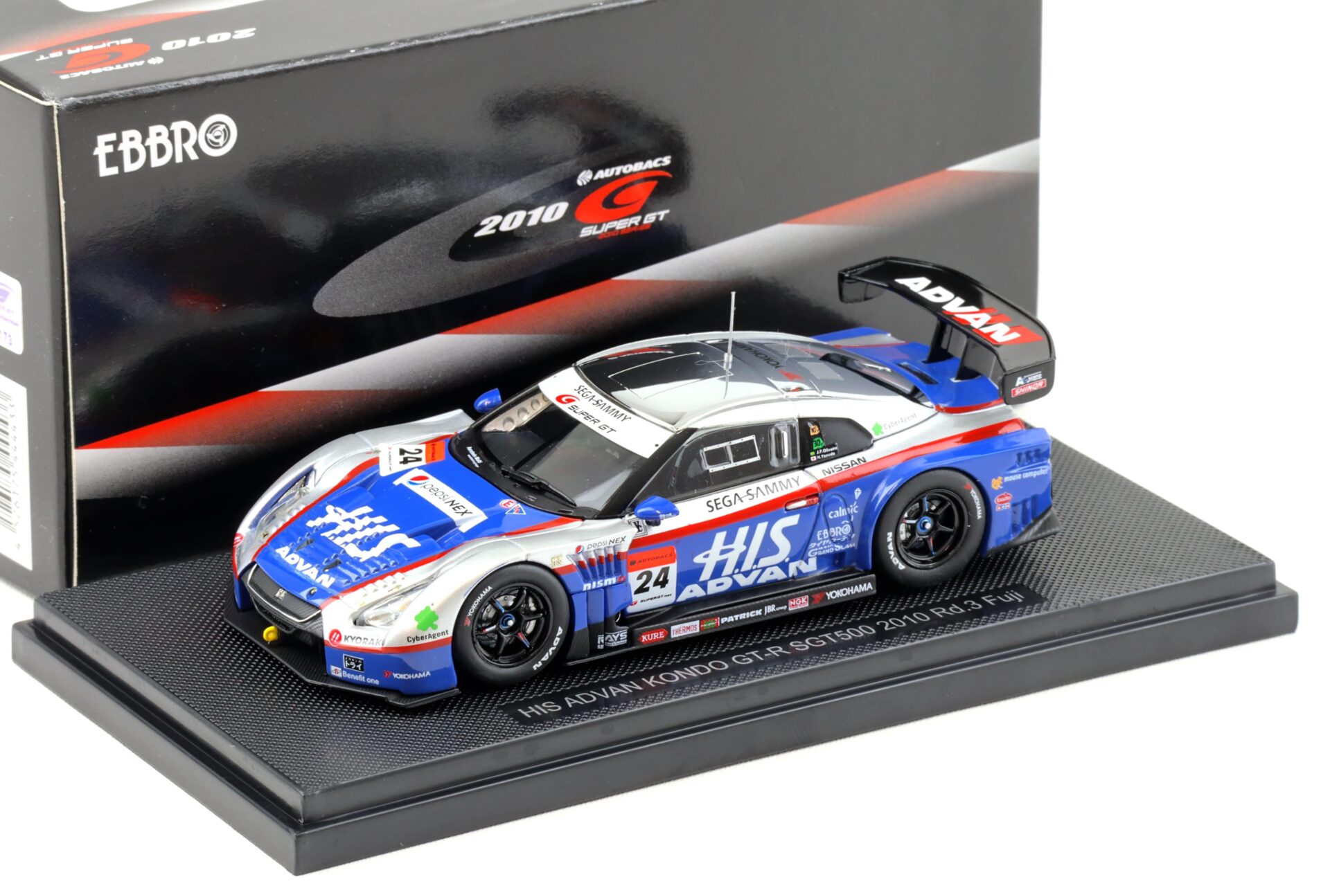 1:43 Ebbro Nissan GT-R Super GT500 HIS ADVAN KONDO 2010 Rd.3