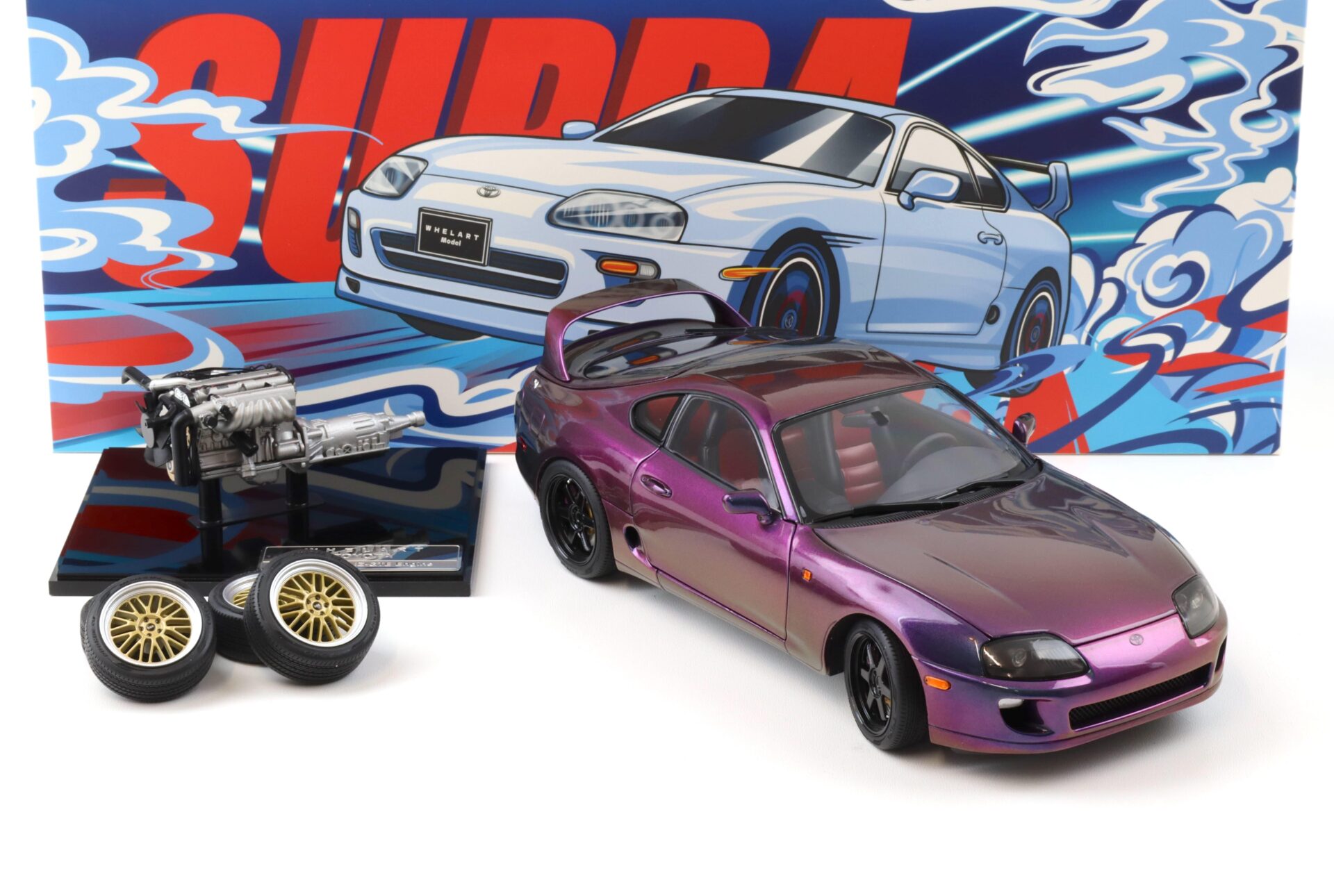 1:18 WHELART Toyota Supra A80 Coupe Midnight purple LHD with engine + wheels