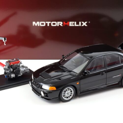 1:18 Motorhelix Mitsubishi Lancer EVO 4 IV Pyreness negro 1999 con motor M84002 - Imagen 1