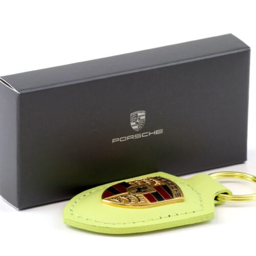 Original Porsche Wappen Schlüsselanhänger Keychain Leder Cartagena yellow WAP DEALER