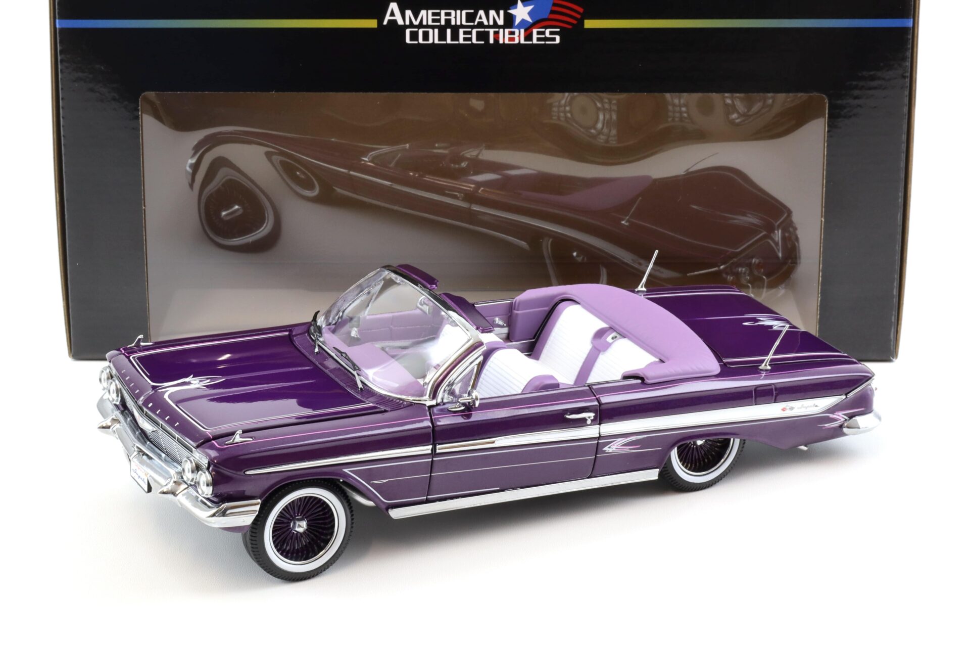 ID 101664 orig 1.jpg 1:18 Sun Star 1961 Chevrolet Impala Lowrider open Convertible purple metallic