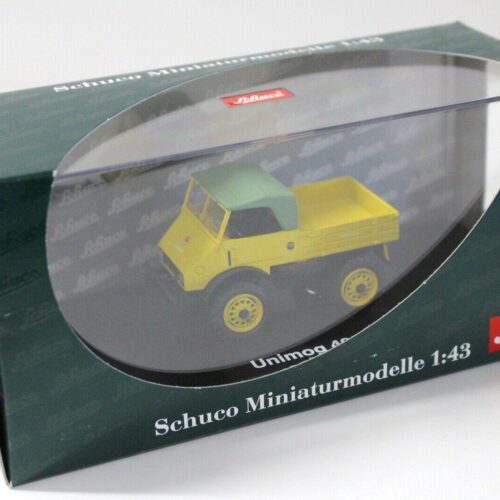 1:43 Schuco Mercedes Unimog 401 Faltdach yellow/ green Top