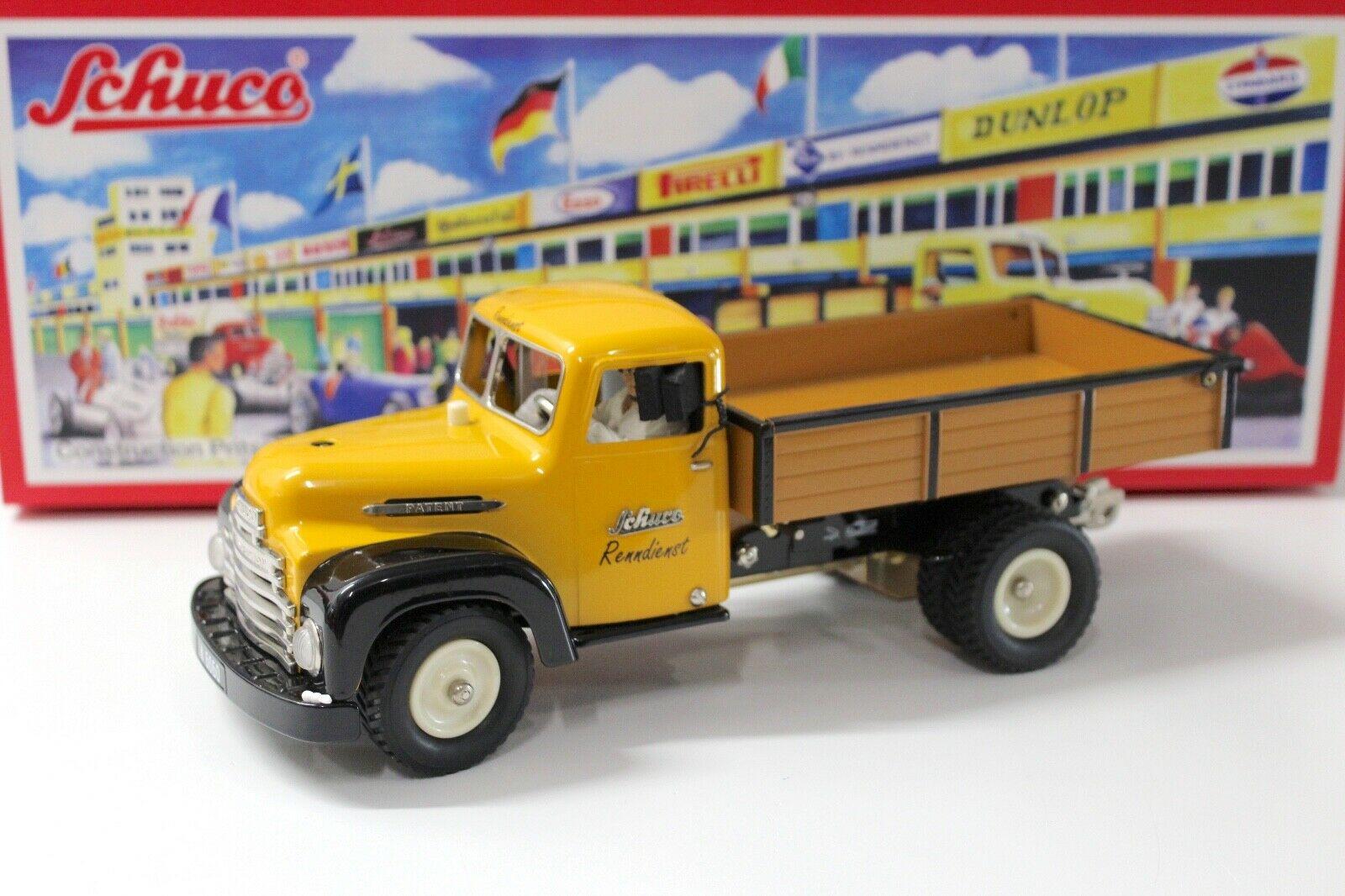 ID 46365 orig 1.jpg Schuco Construction Pritschenwagen LKW Schuco Renndienst yellow