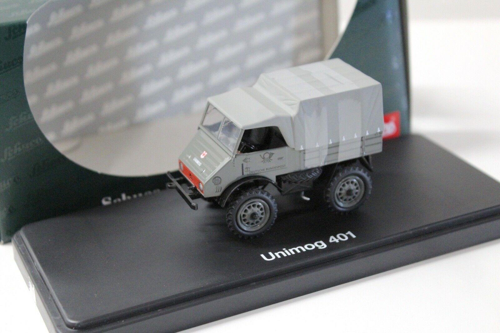 ID 50675 orig.jpg 1:43 Schuco Mercedes Unimog 401 Faltdach Plane DB Post grey
