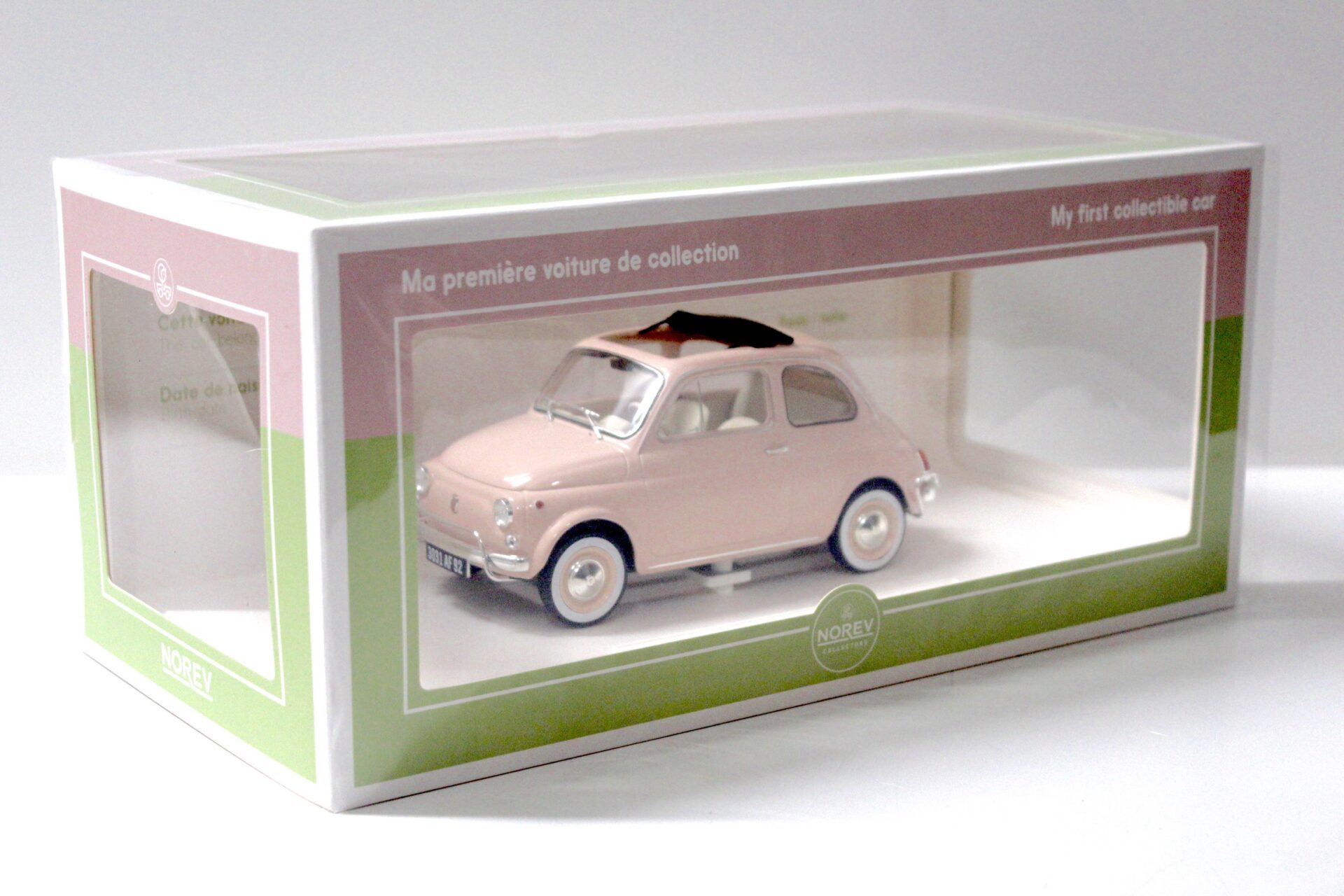 1:18 Norev Fiat 500 L pink 1968 with Special Birth Pack