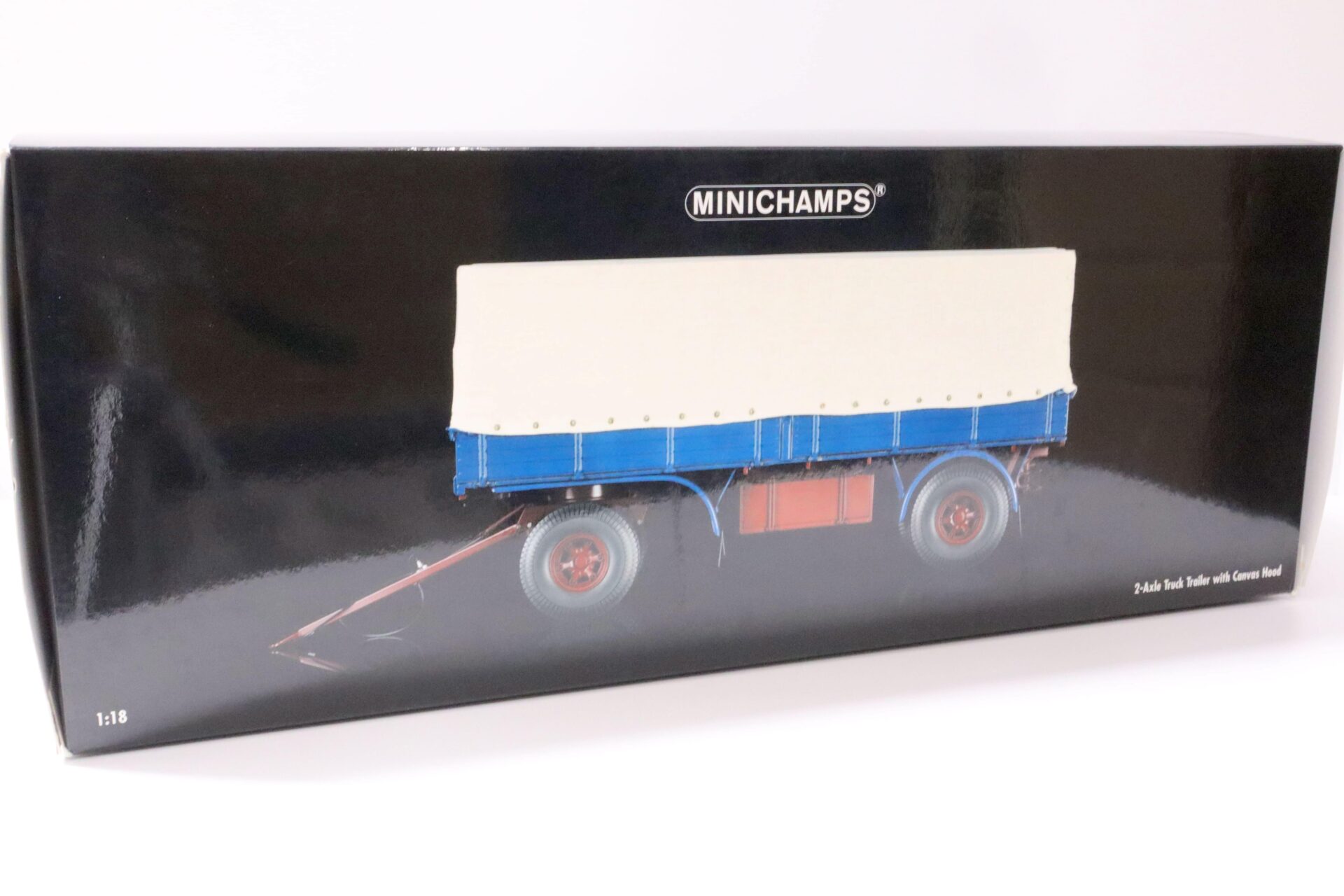 1:18 Minichamps 2-Axle/ 2-Achs LKW Anhänger Trailer with Canvas Pritsche/ Plane blue