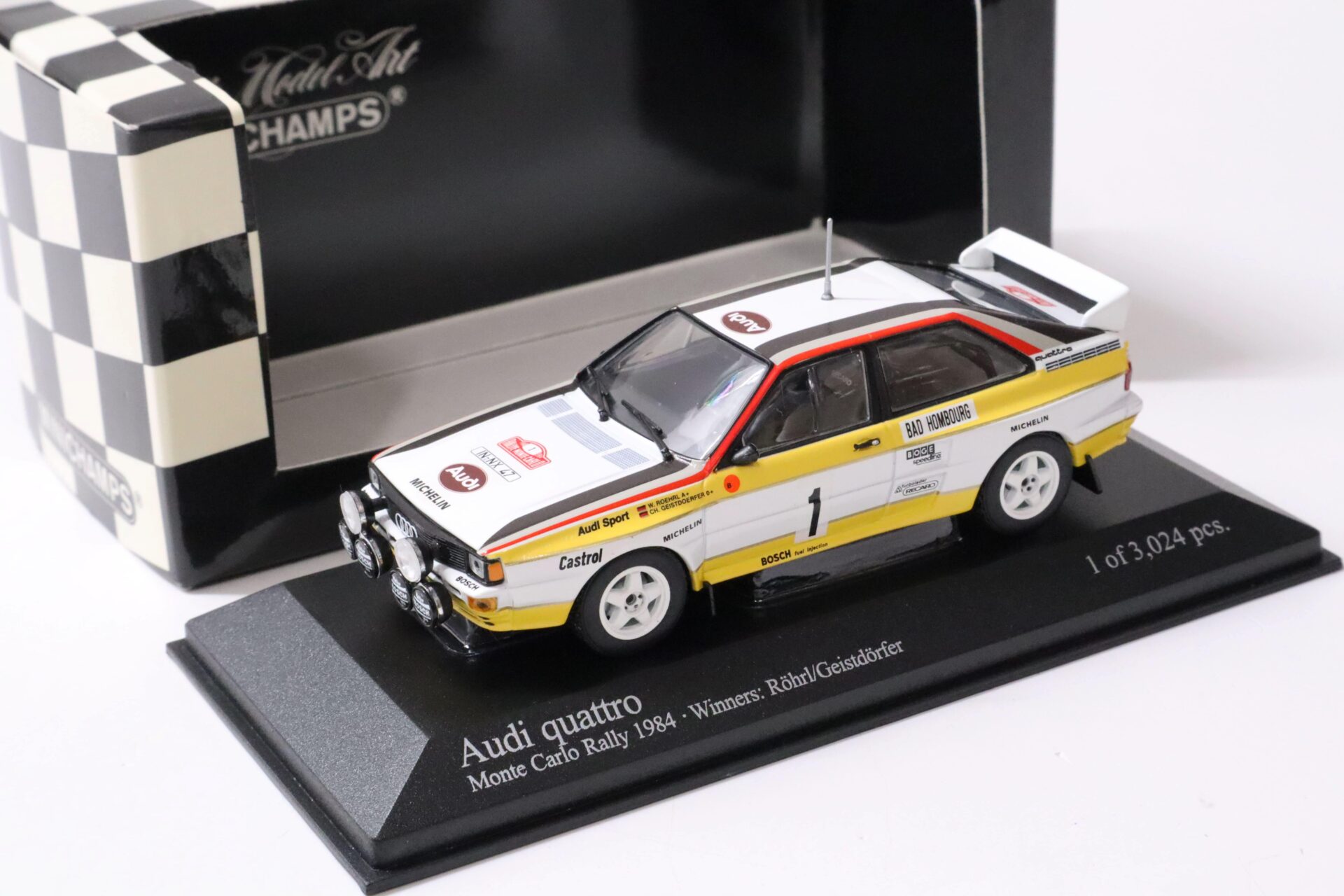 ID 61110 orig 1.jpg 1:43 Minichamps Audi Quattro Rally Monte Carlo 1984 Röhrl/ Geistdörfer #1