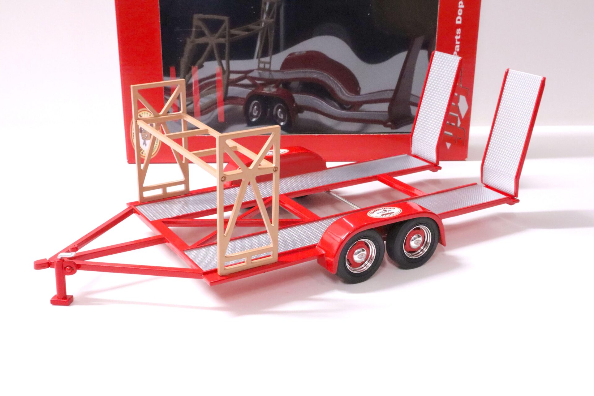 1:18 GMP Tandem Car Trailer Anhänger Busted Knuckle Garage red Diorama Zubehör
