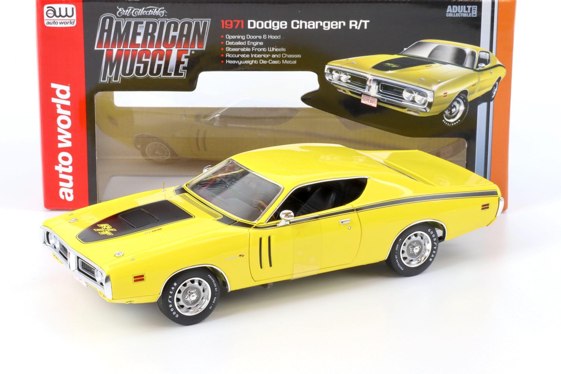 ID 64795 orig 1.jpg 1:18 Auto World 1971 Dodge Charger R/T Coupe 50 YEARS 426 HEMI Banana yellow