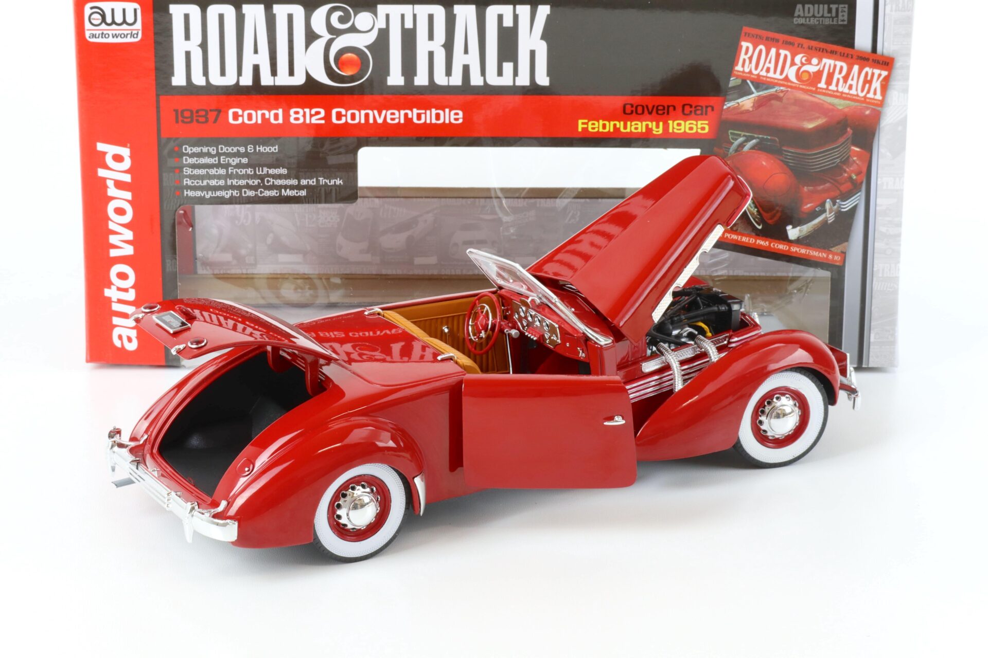 1:18 Auto World 1937 Cord 812 Convertible Car Cover Road Track red