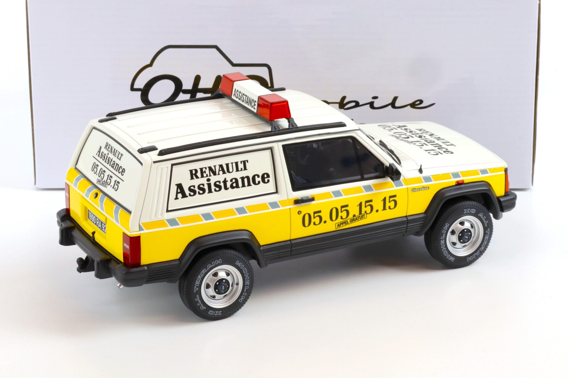 1:18 OTTO mobile OT939 Jeep Cherokee Renault Assistance white/ yellow 1989