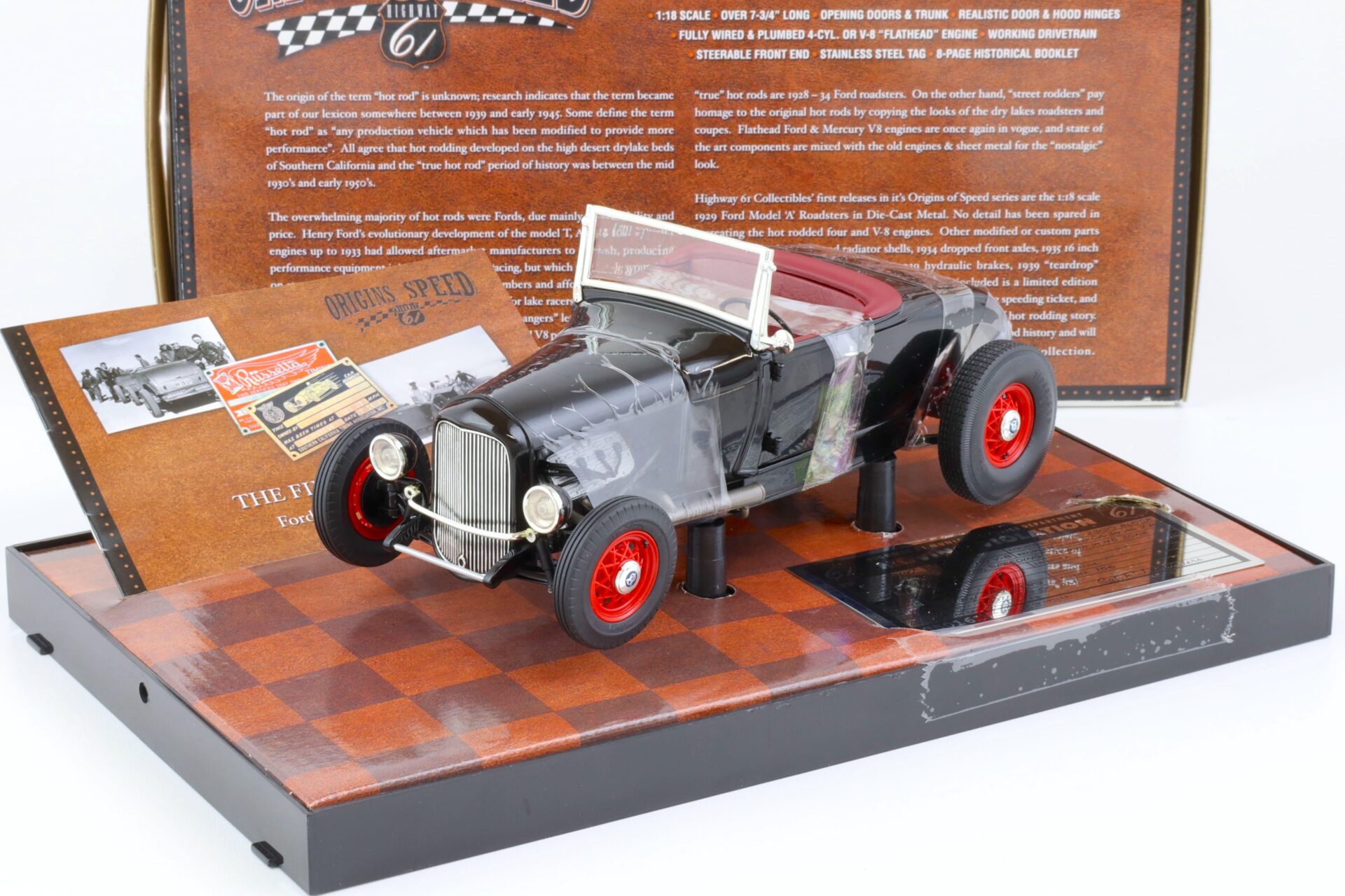 ID 70018 orig.jpg 1:18 Highway61 Ford Model A Roadster Hot Rod Origins of Speed black 50161