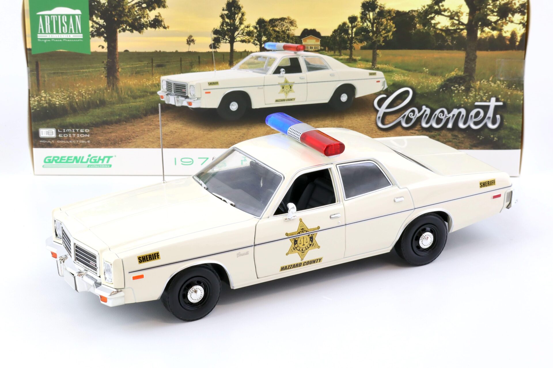 ID 71173 orig.jpg 1:18 Greenlight 1975 Dodge Coronet Hazzard Country Sheriff Police
