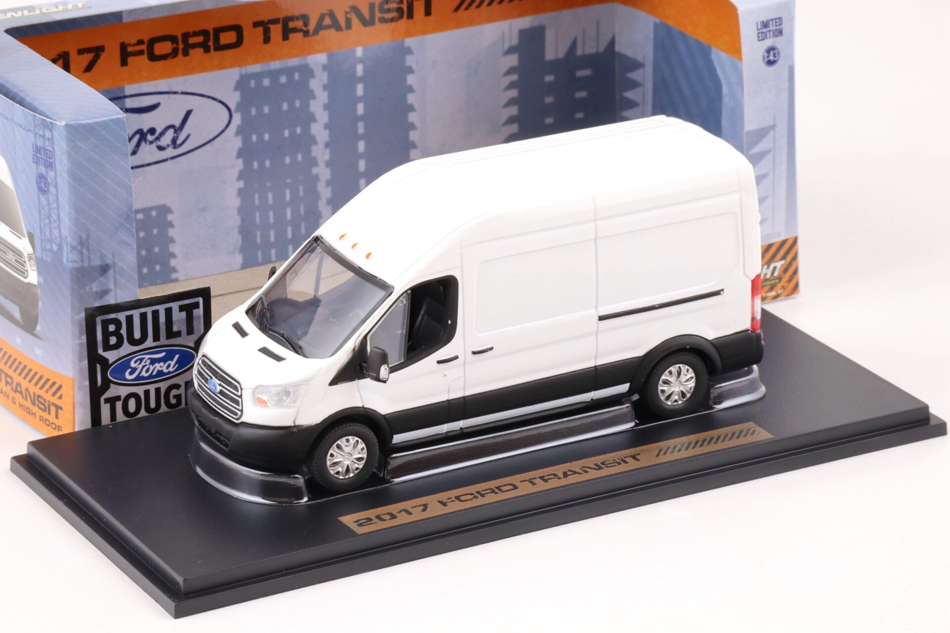 ID 72860 orig 1.jpg 1:43 Greenlight 2017 Ford Transit Extended High Roof Van Kasten oxford white