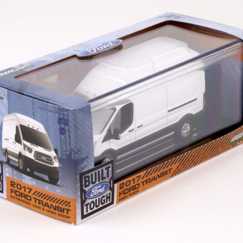 1:43 Greenlight 2017 Ford Transit Extended High Roof Van Kasten oxford white