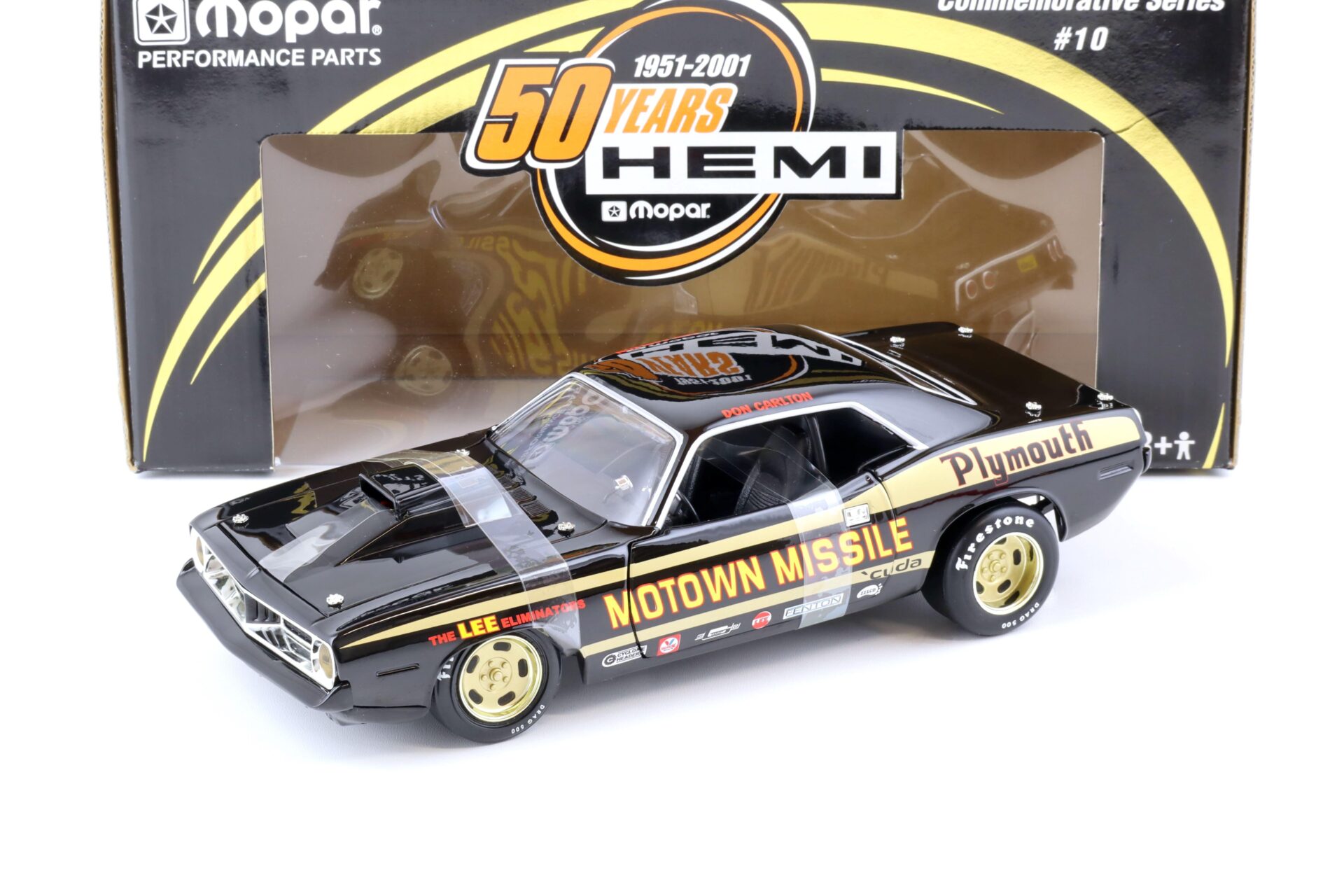 ID 74724 orig 1.jpg 1:18 ERTL Collectibles 1972 Plymouth Barracuda Motown Missile black / gold